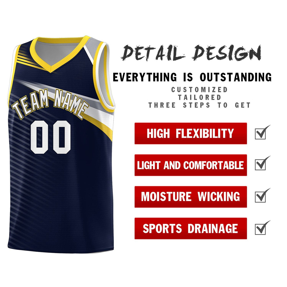 Custom Navy White Chest Color Block Sports Uniform Basketball Jersey