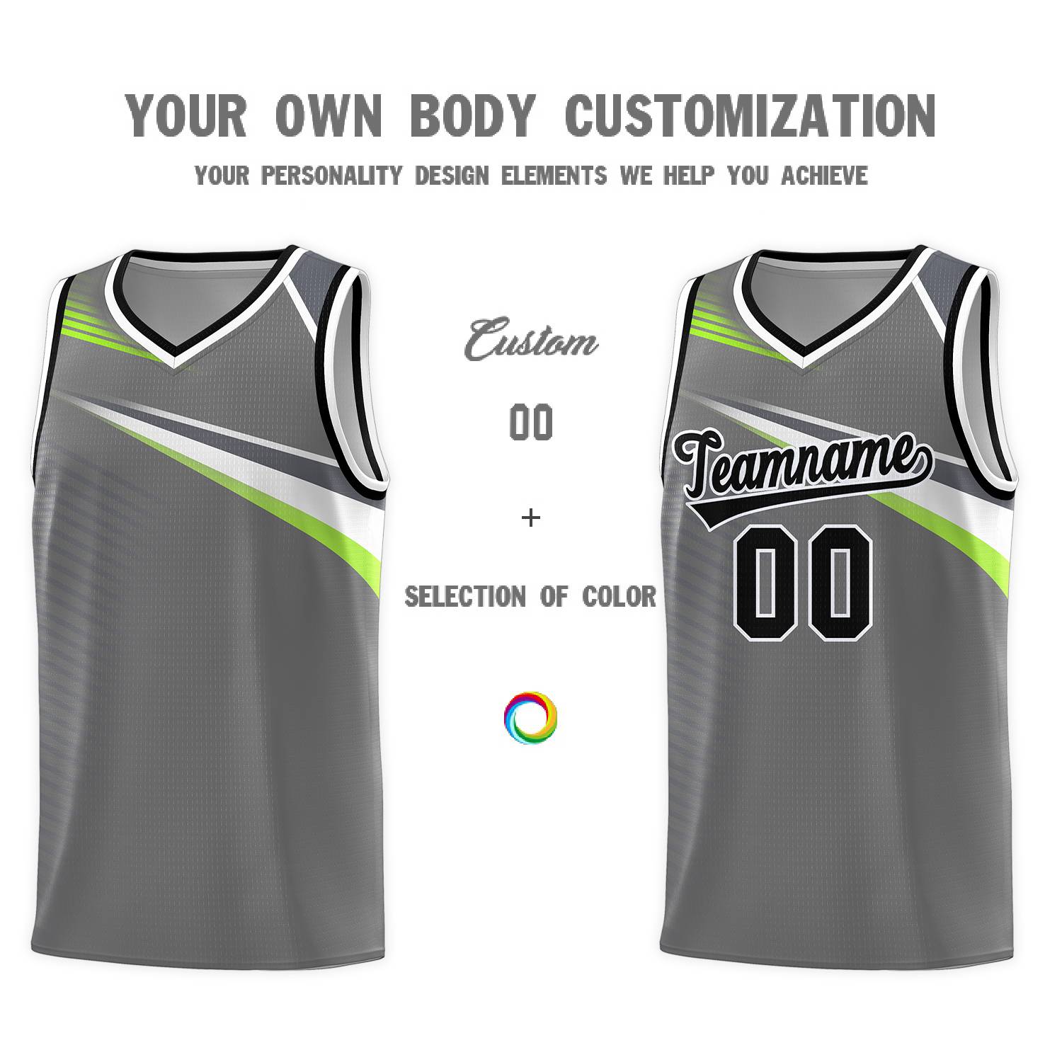 Custom Dark Gray Black-White Chest Color Block Sports Uniform Basketball Jersey