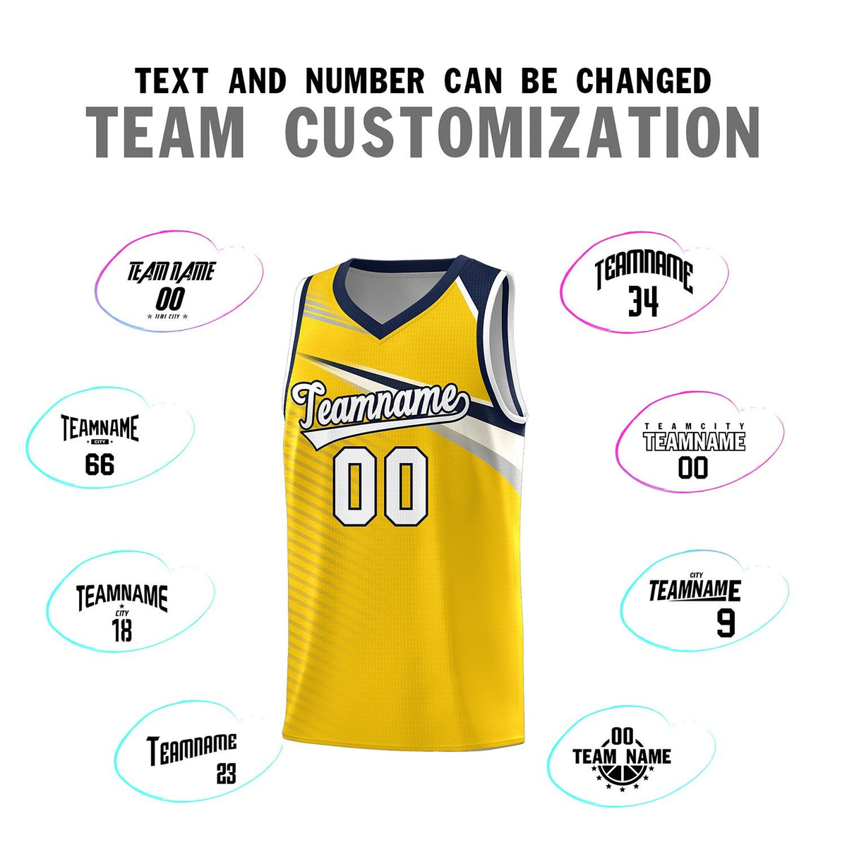 Custom Yellow White-Navy Chest Color Block Sports Uniform Basketball Jersey