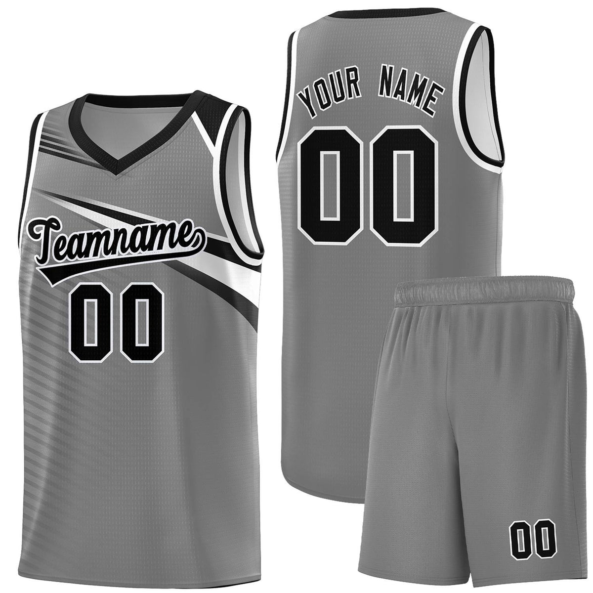 Custom Dark Gray Black-White Chest Color Block Sports Uniform Basketball Jersey