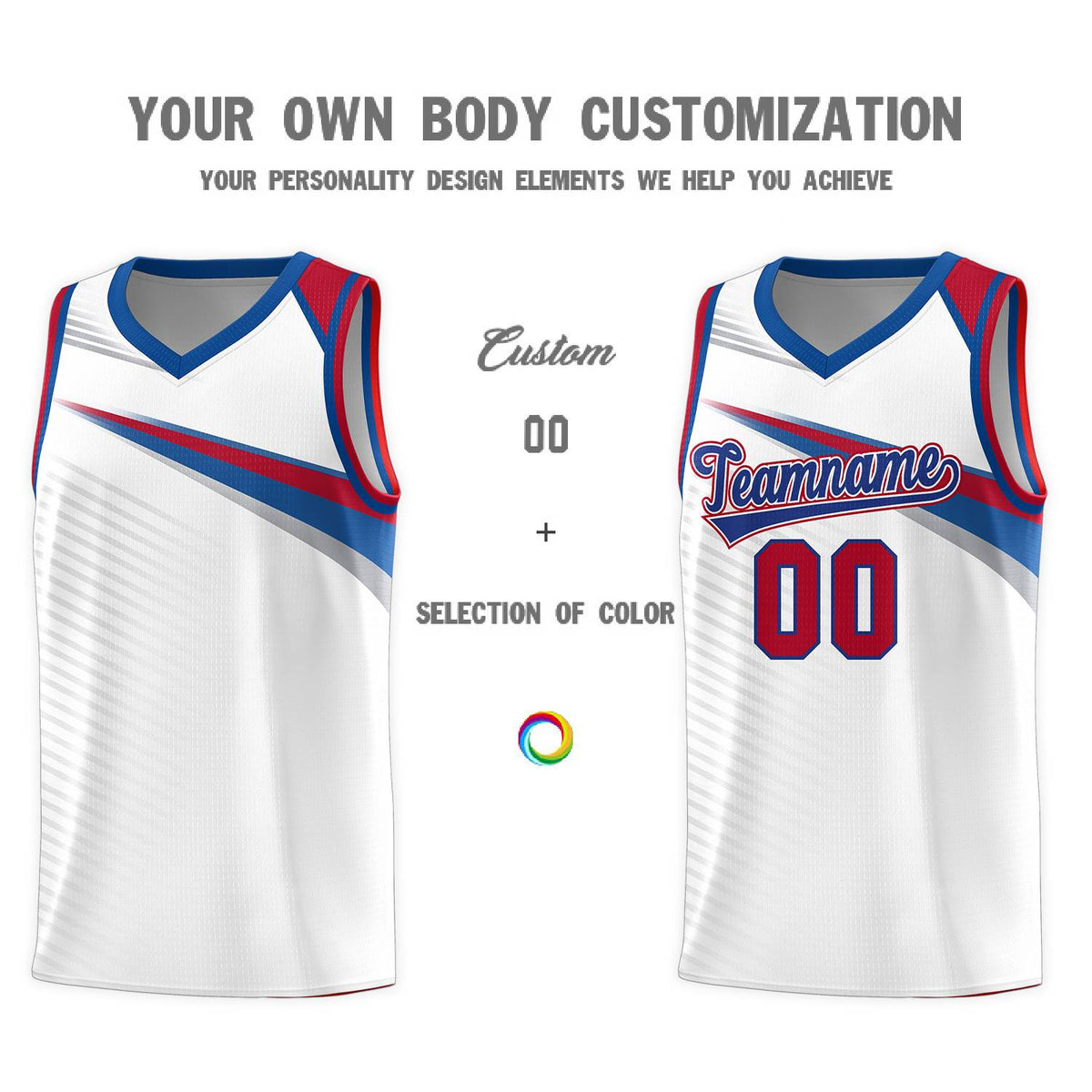 Custom White Royal Chest Color Block Sports Uniform Basketball Jersey