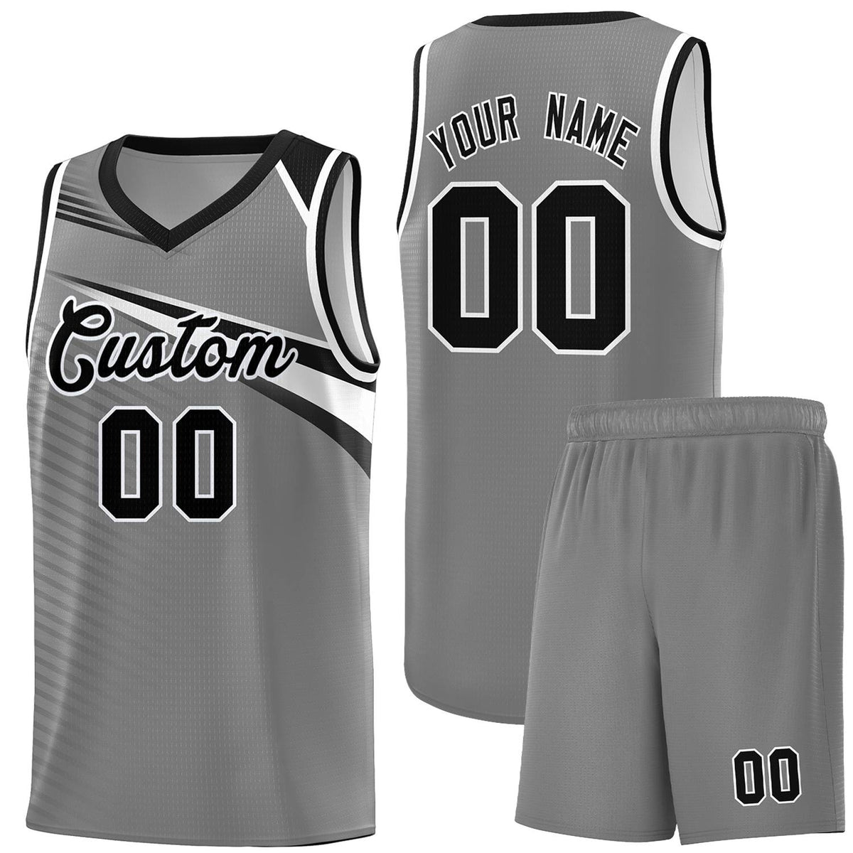 Custom Dark Gray Black-White Chest Color Block Sports Uniform Basketball Jersey