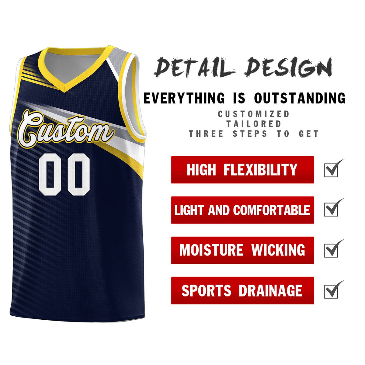 Custom Navy White Chest Color Block Sports Uniform Basketball Jersey