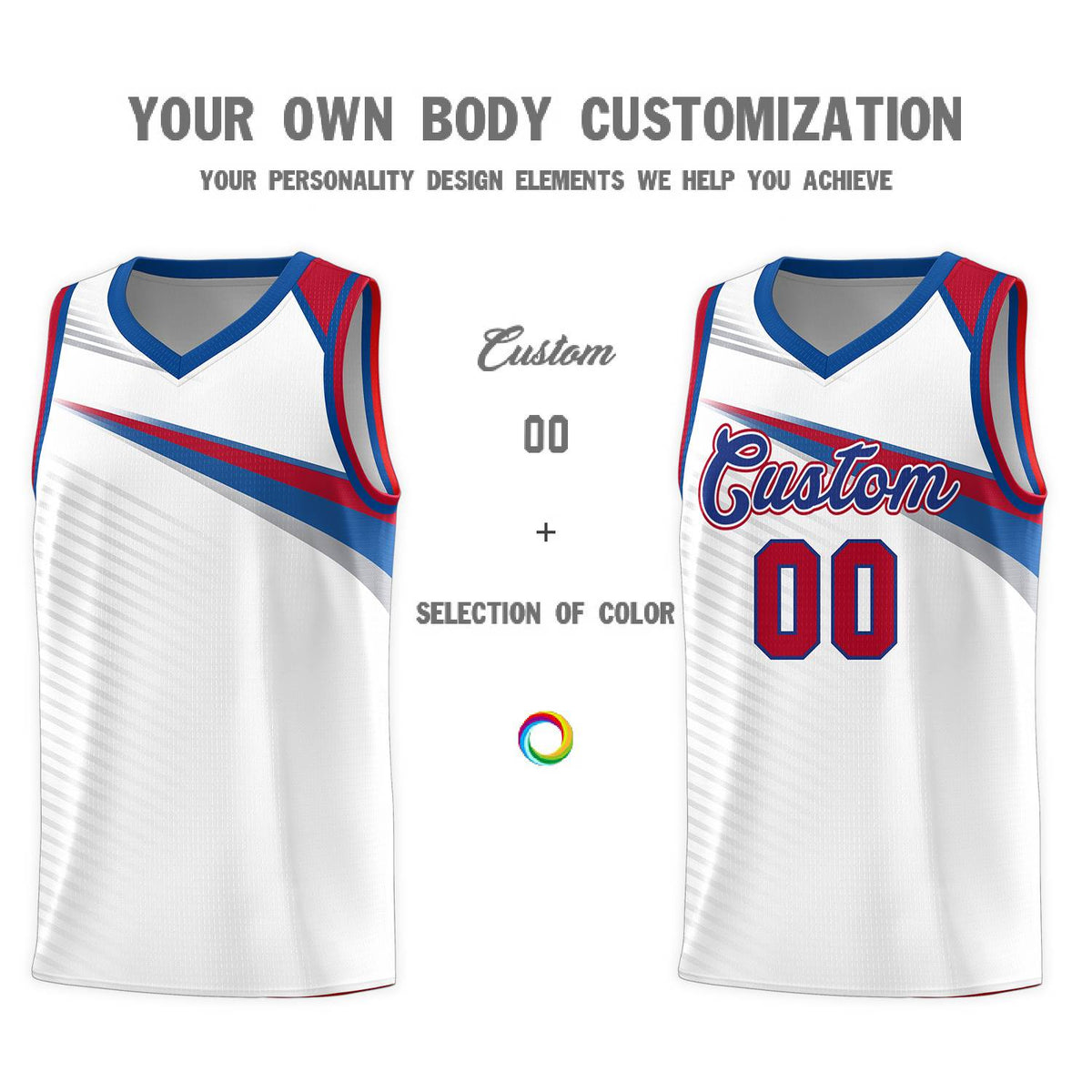 Custom White Royal Chest Color Block Sports Uniform Basketball Jersey