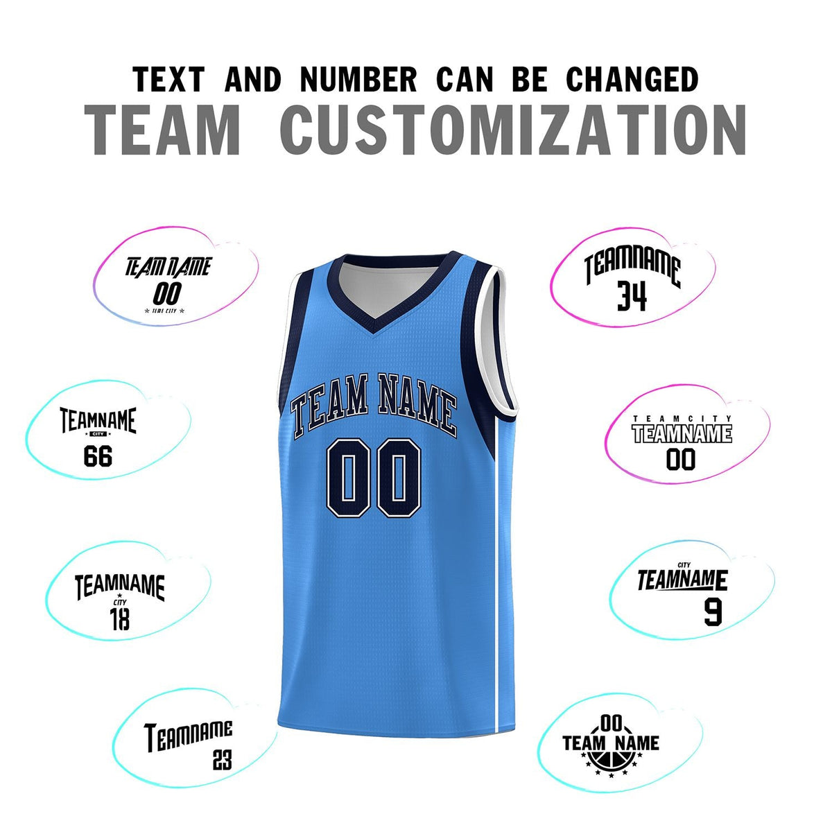 Custom Powder Blue Navy-White Sleeve Color Blocking Classic Sports Uniform Basketball Jersey