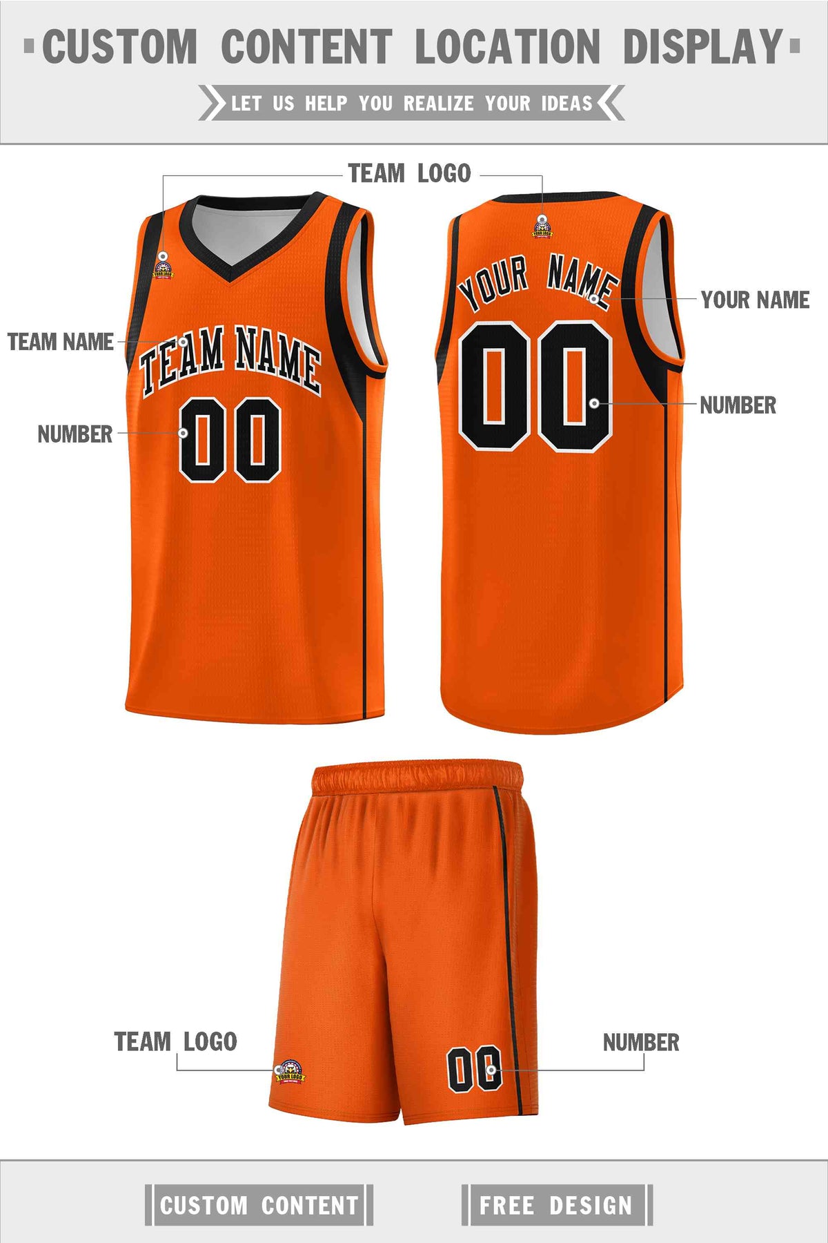 Custom Orange Black-White Sleeve Color Blocking Classic Sports Uniform Basketball Jersey