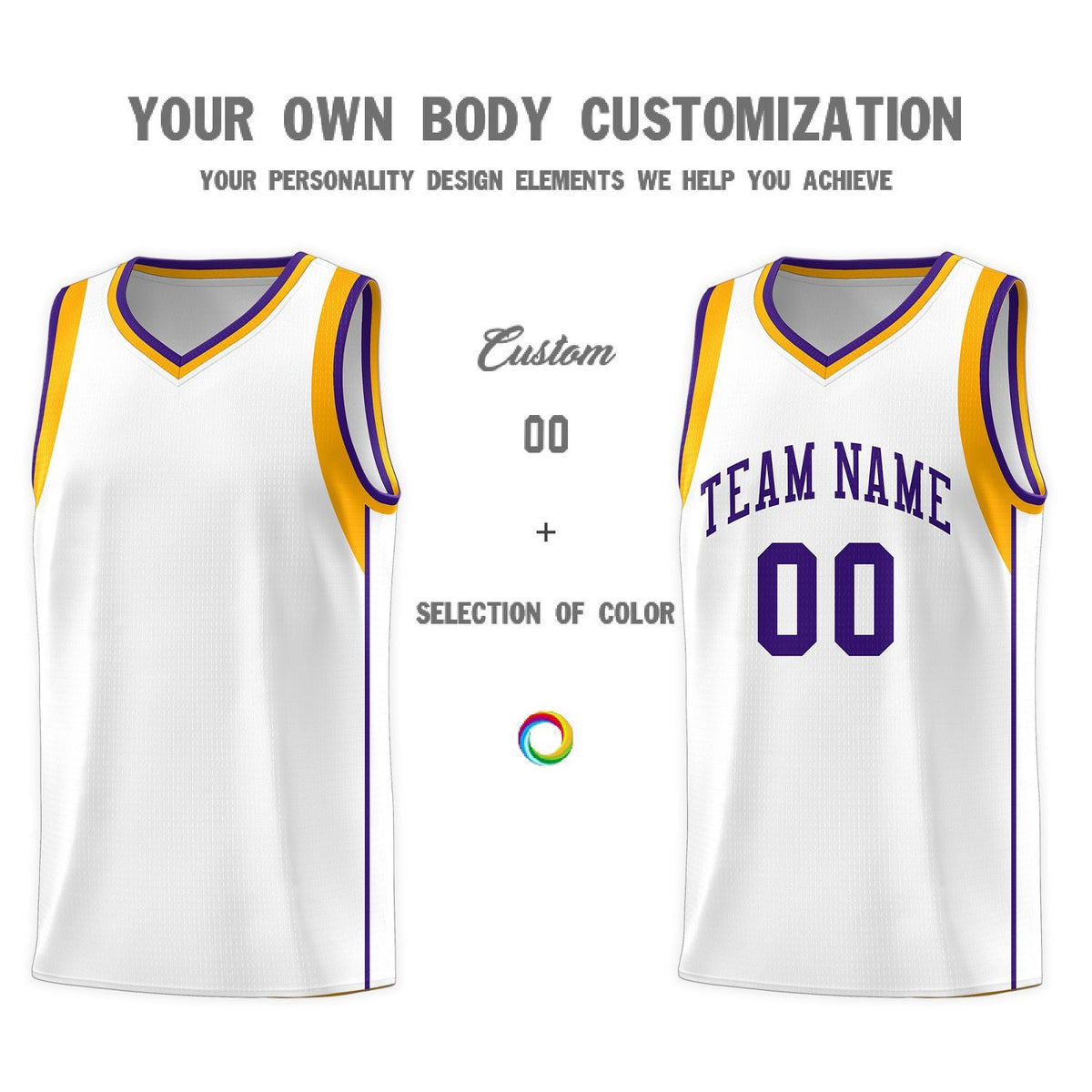 Custom White Purple-Aqua Sleeve Color Blocking Classic Sports Uniform Basketball Jersey