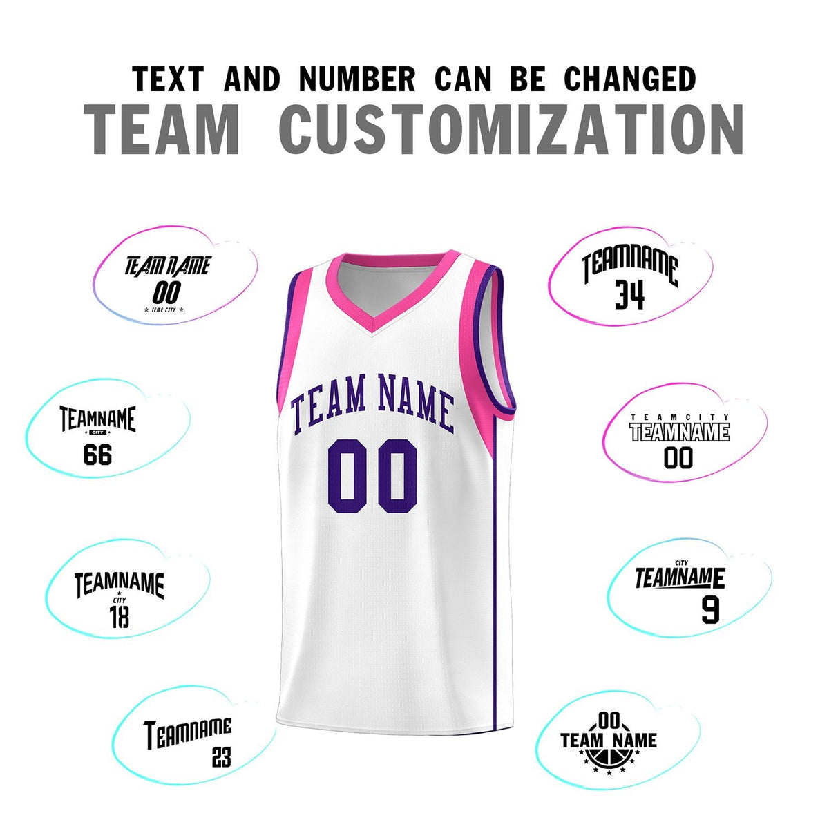 Custom White Purple Sleeve Color Blocking Classic Sports Uniform Basketball Jersey