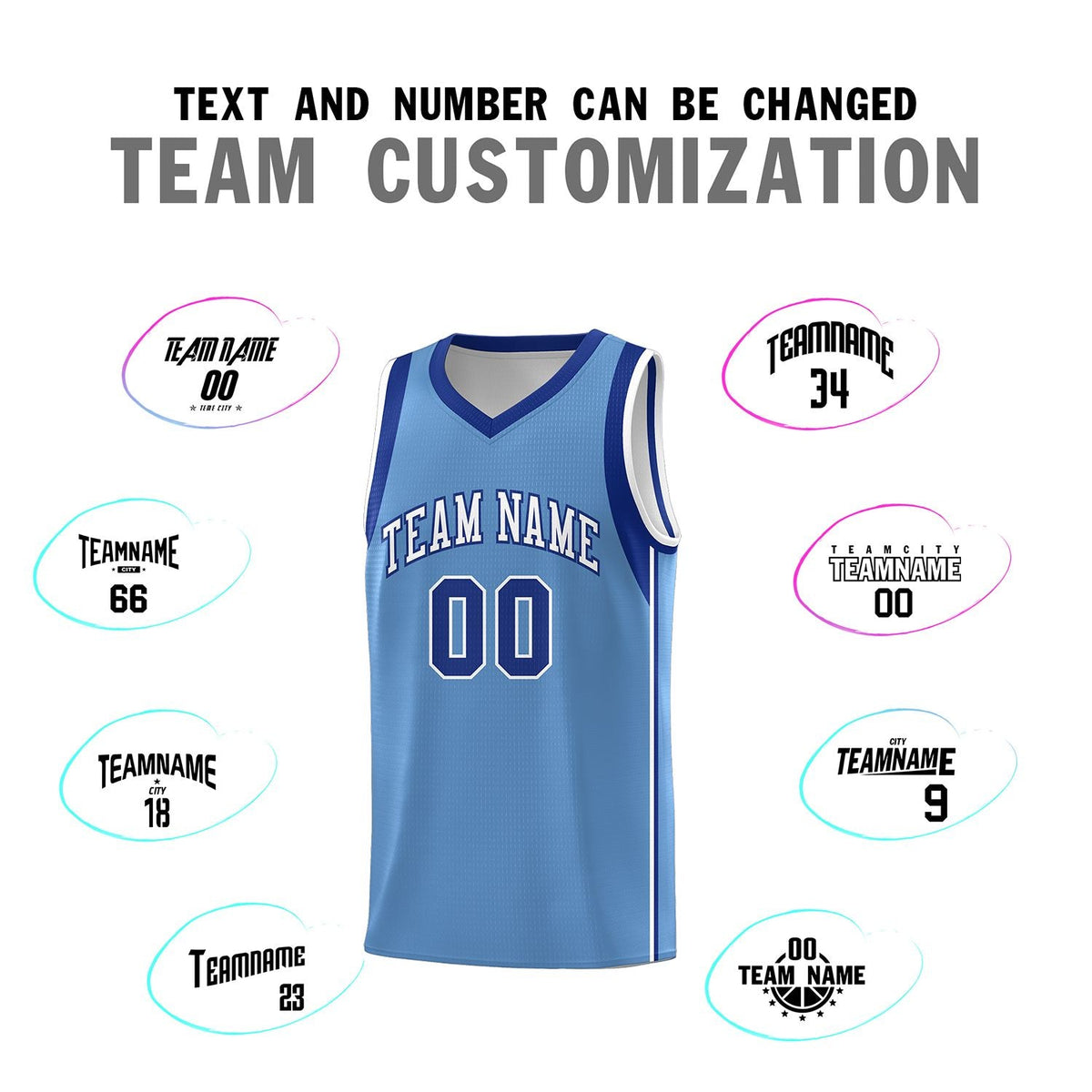 Custom Powder Blue Royal-White Sleeve Color Blocking Classic Sports Uniform Basketball Jersey