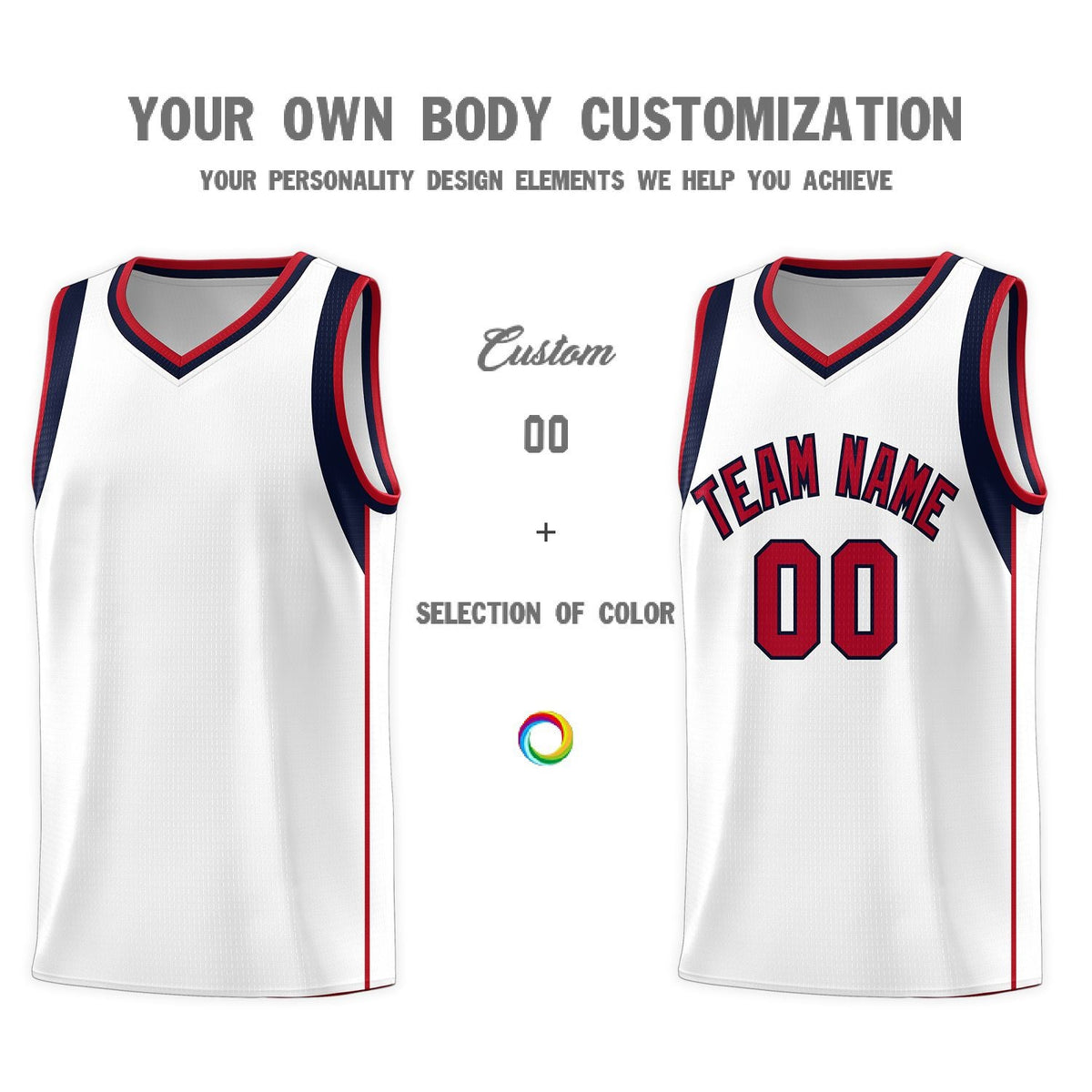 Custom White Navy-Red Sleeve Color Blocking Classic Sports Uniform Basketball Jersey