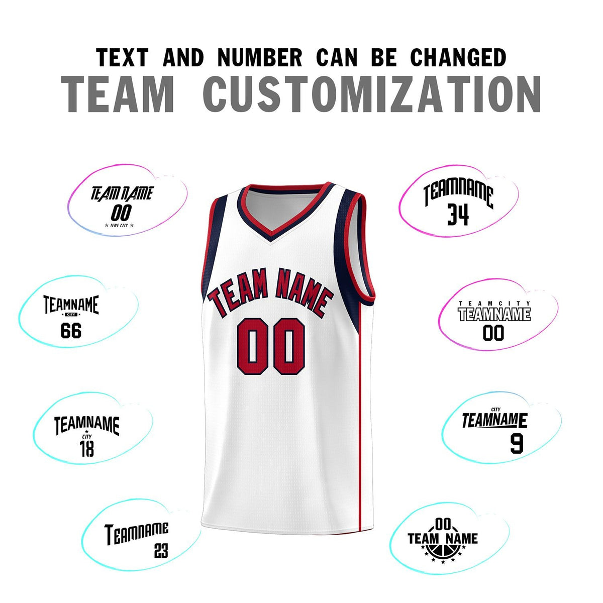 Custom White Navy-Red Sleeve Color Blocking Classic Sports Uniform Basketball Jersey