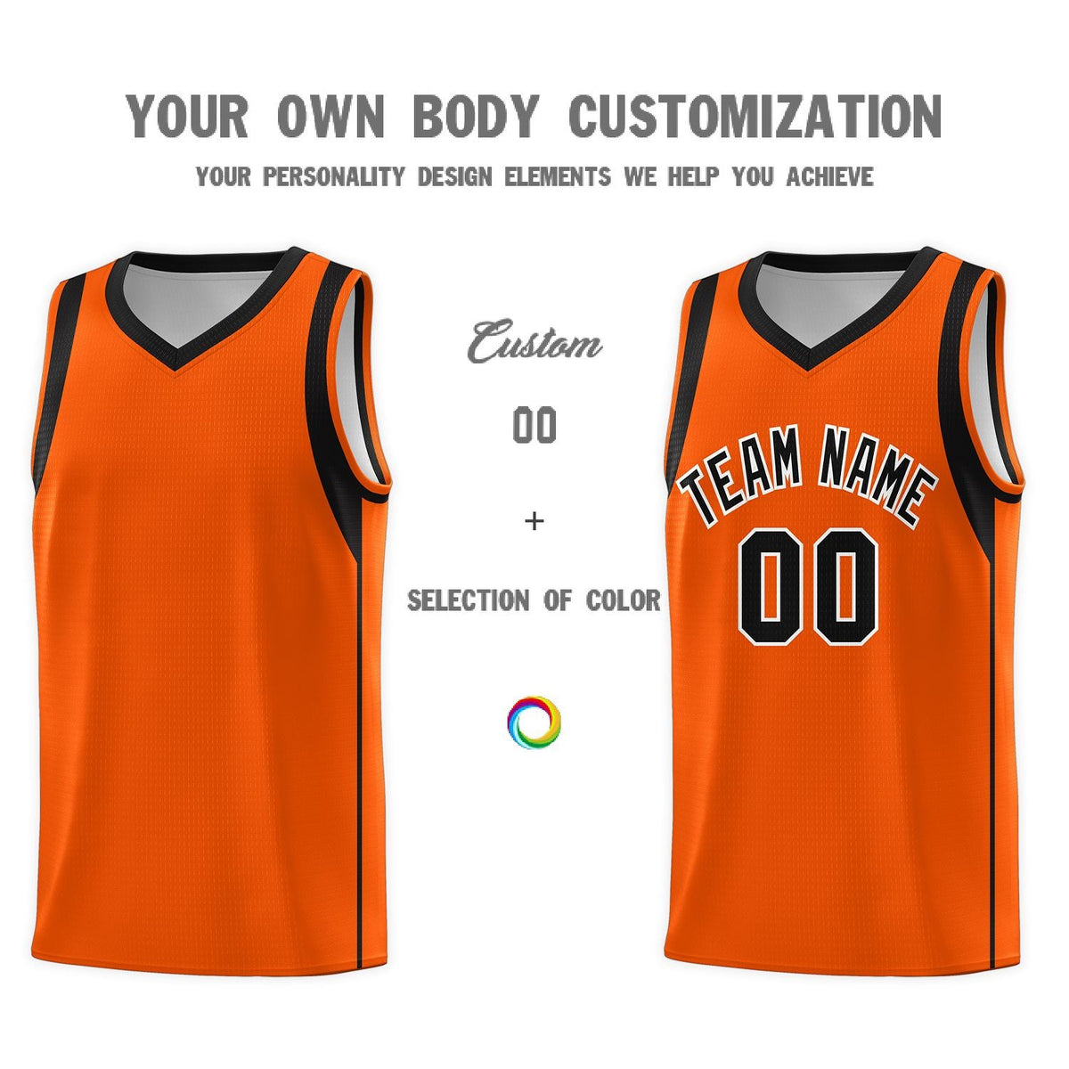 Custom Orange Black-White Sleeve Color Blocking Classic Sports Uniform Basketball Jersey
