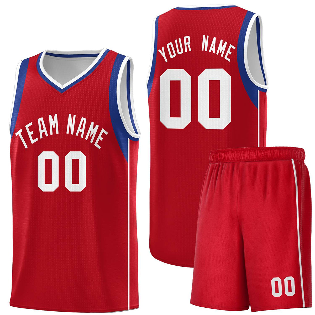 Custom Red Royal-White Sleeve Color Blocking Classic Sports Uniform Basketball Jersey