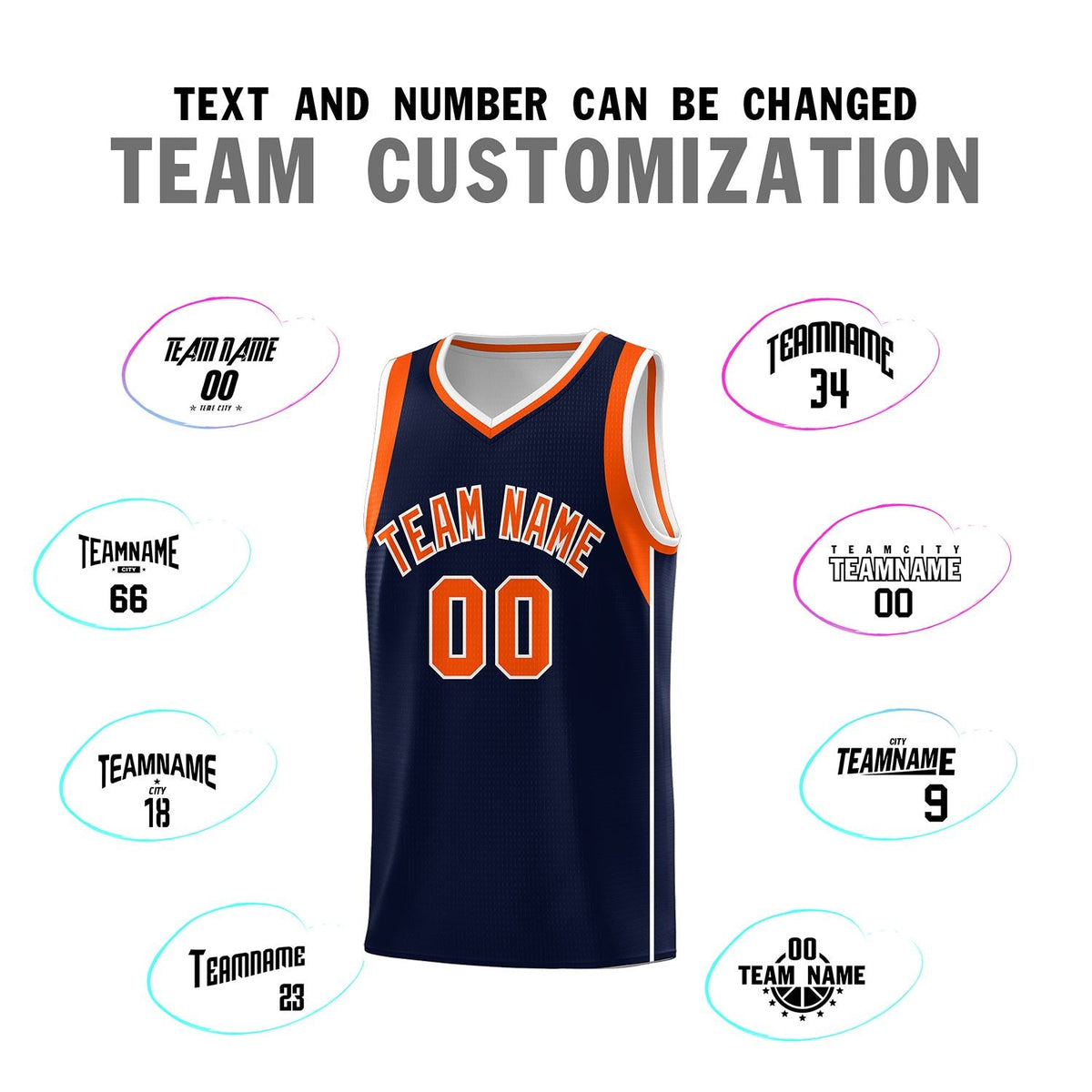 Custom Navy Orange-White Sleeve Color Blocking Classic Sports Uniform Basketball Jersey
