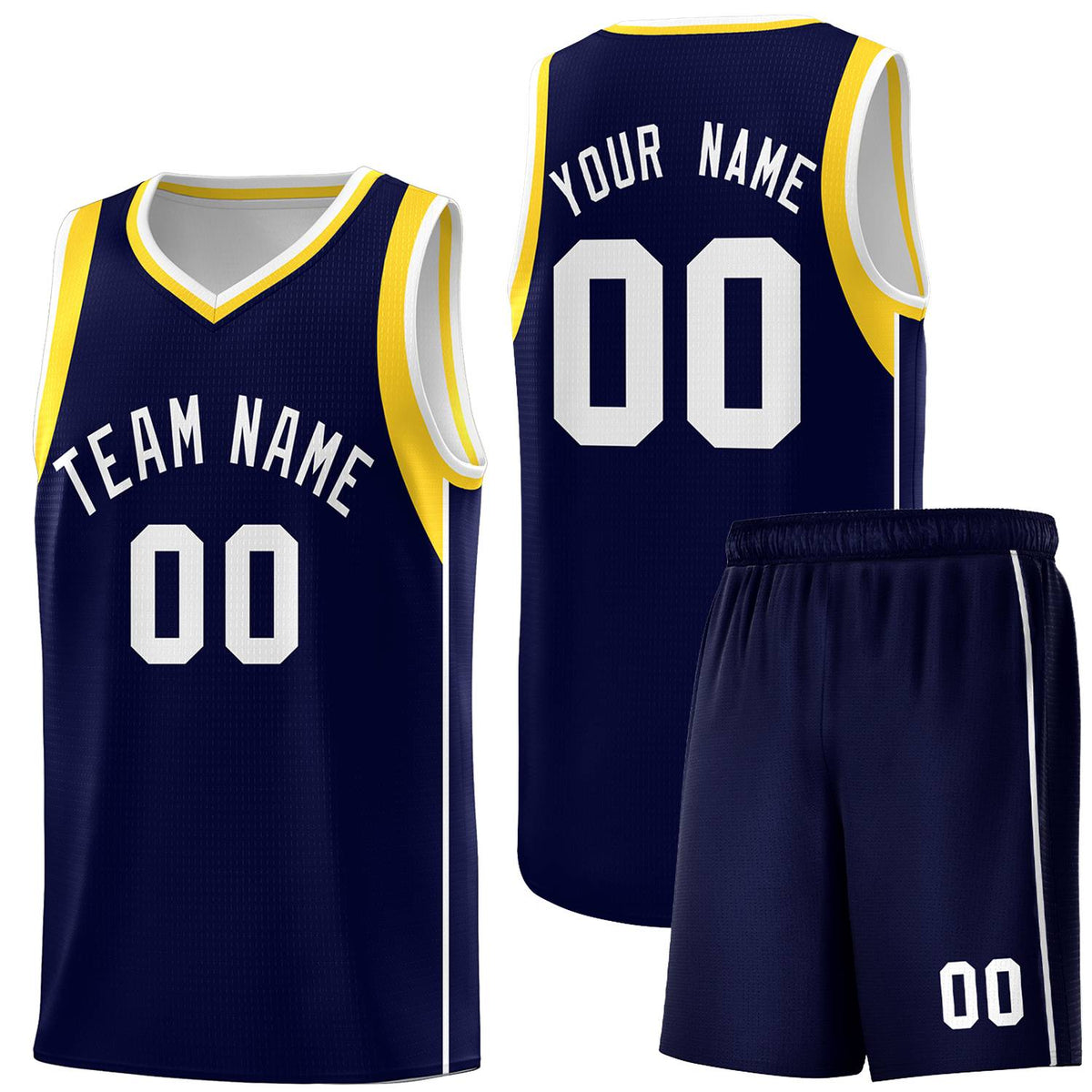 Custom Navy White-Gold Sleeve Color Blocking Classic Sports Uniform Basketball Jersey