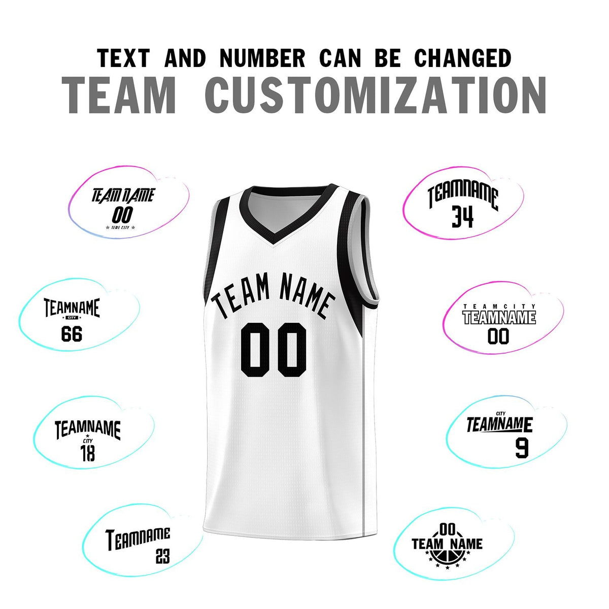 Custom White Black Sleeve Color Blocking Classic Sports Uniform Basketball Jersey