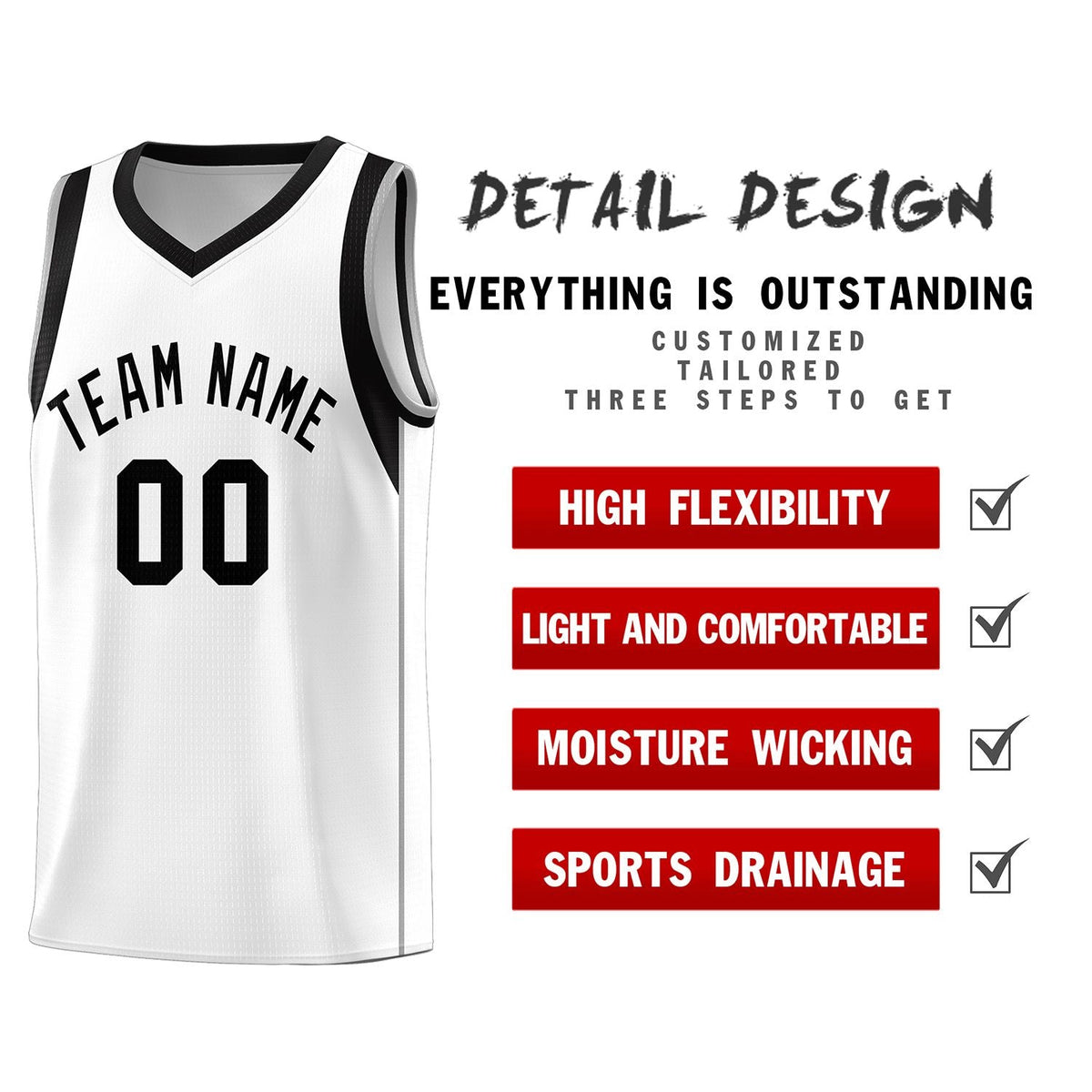 Custom White Black Sleeve Color Blocking Classic Sports Uniform Basketball Jersey