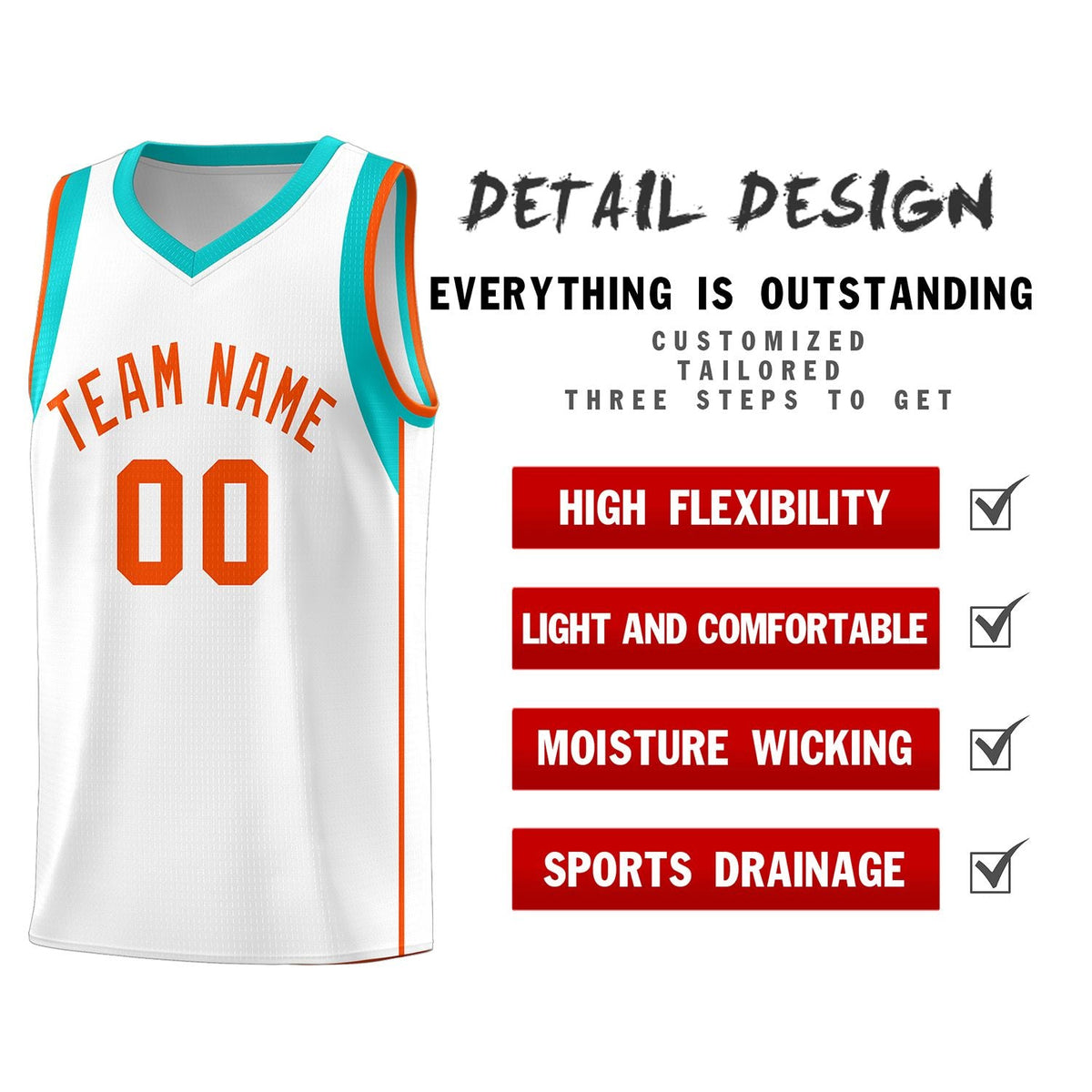 Custom White Orange Sleeve Color Blocking Classic Sports Uniform Basketball Jersey