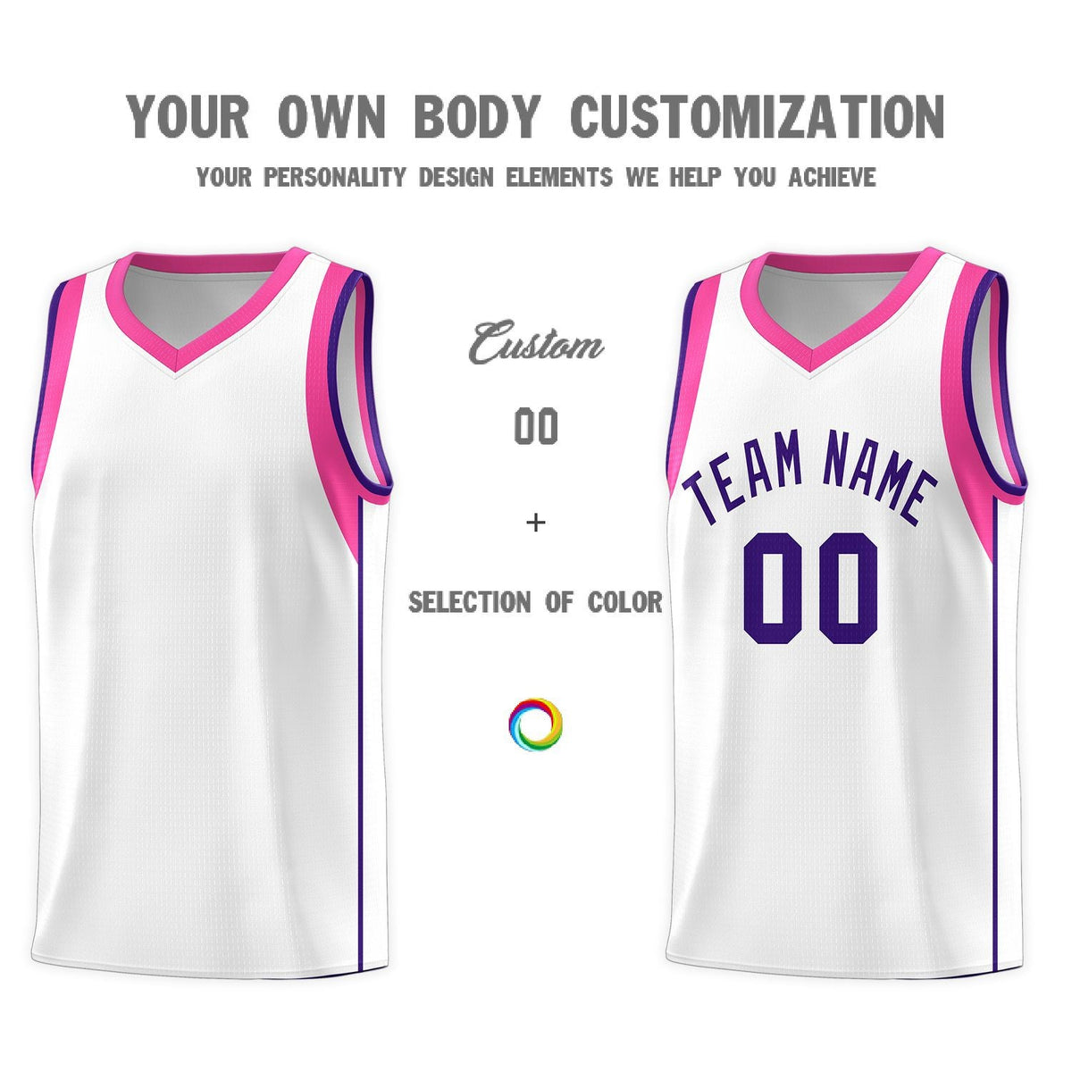 Custom White Purple Sleeve Color Blocking Classic Sports Uniform Basketball Jersey