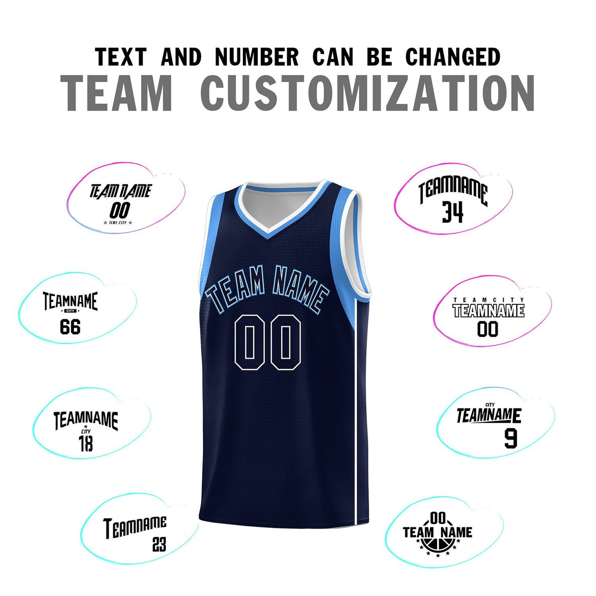 Custom Navy Powder Blue-White Sleeve Color Blocking Classic Sports Uniform Basketball Jersey