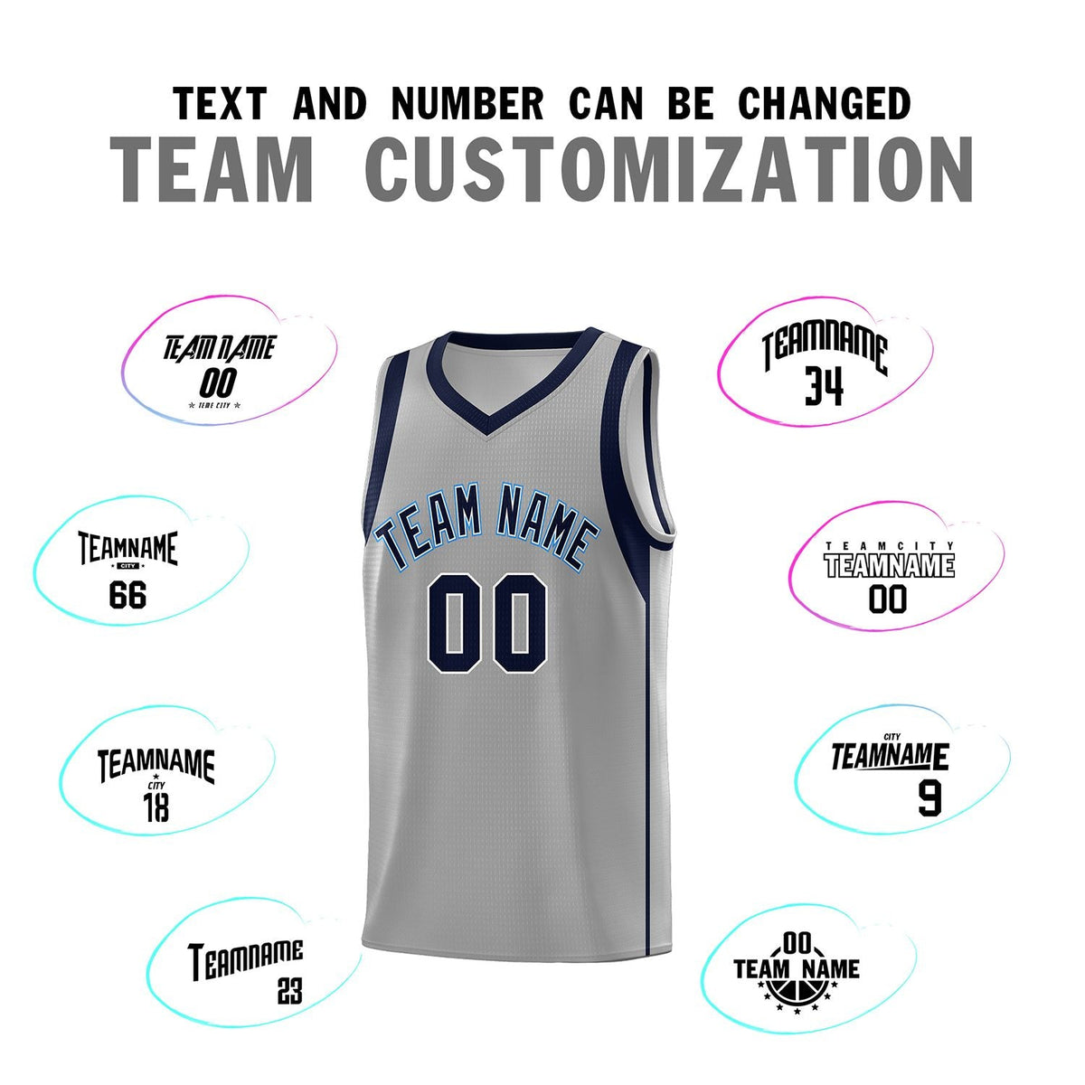 Custom Gray Navy-White Sleeve Color Blocking Classic Sports Uniform Basketball Jersey