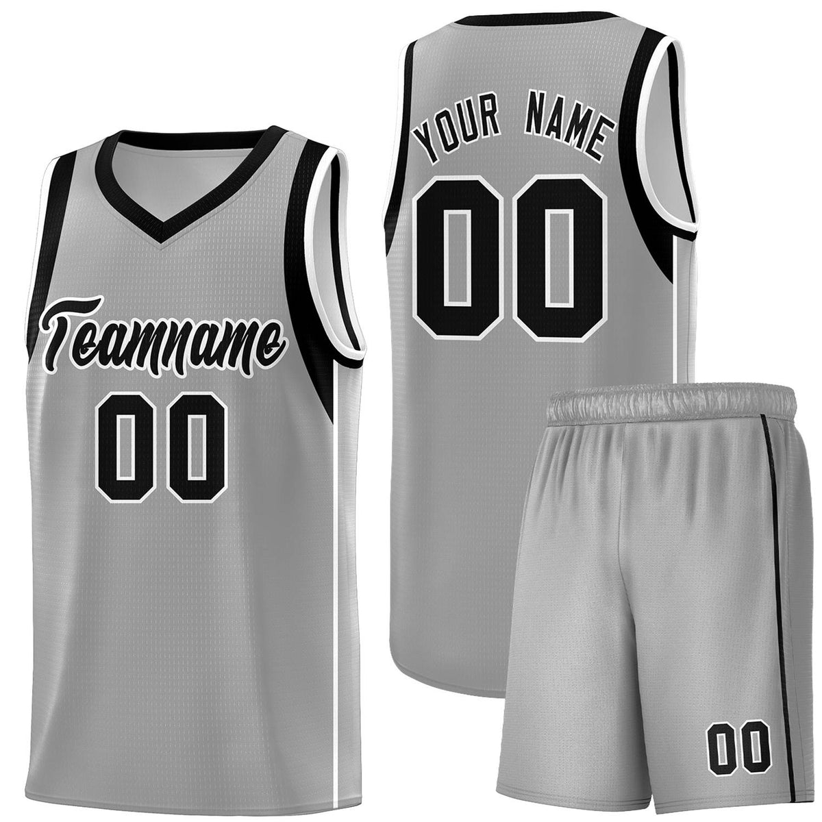Custom Gray Black-White Sleeve Color Blocking Classic Sports Uniform Basketball Jersey