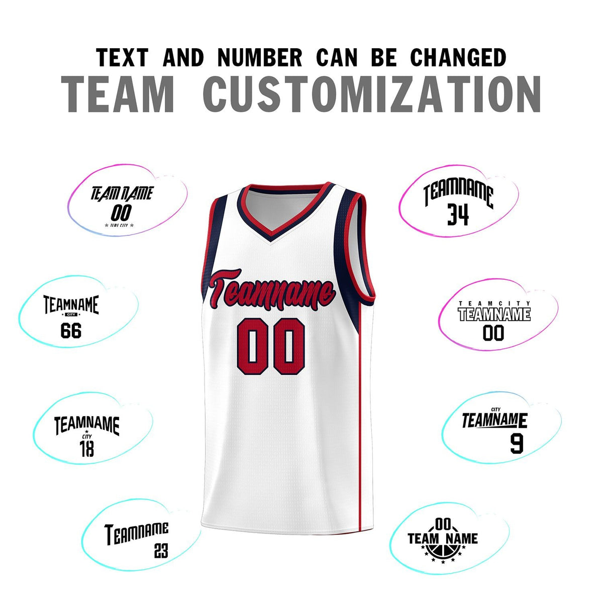 Custom White Navy-Red Sleeve Color Blocking Classic Sports Uniform Basketball Jersey