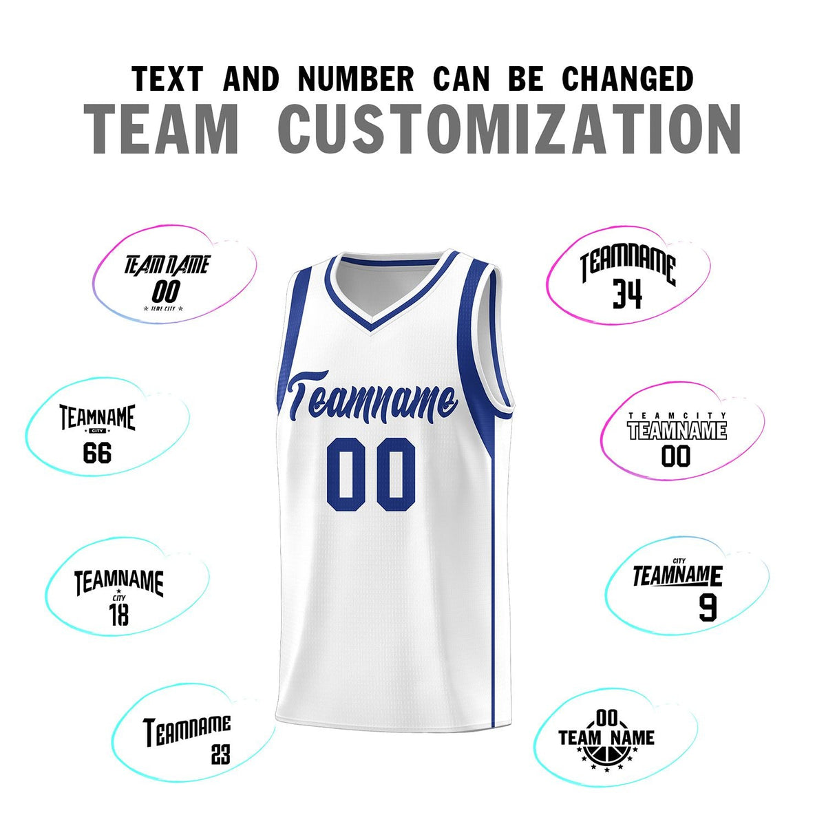 Custom White Royal Sleeve Color Blocking Classic Sports Uniform Basketball Jersey