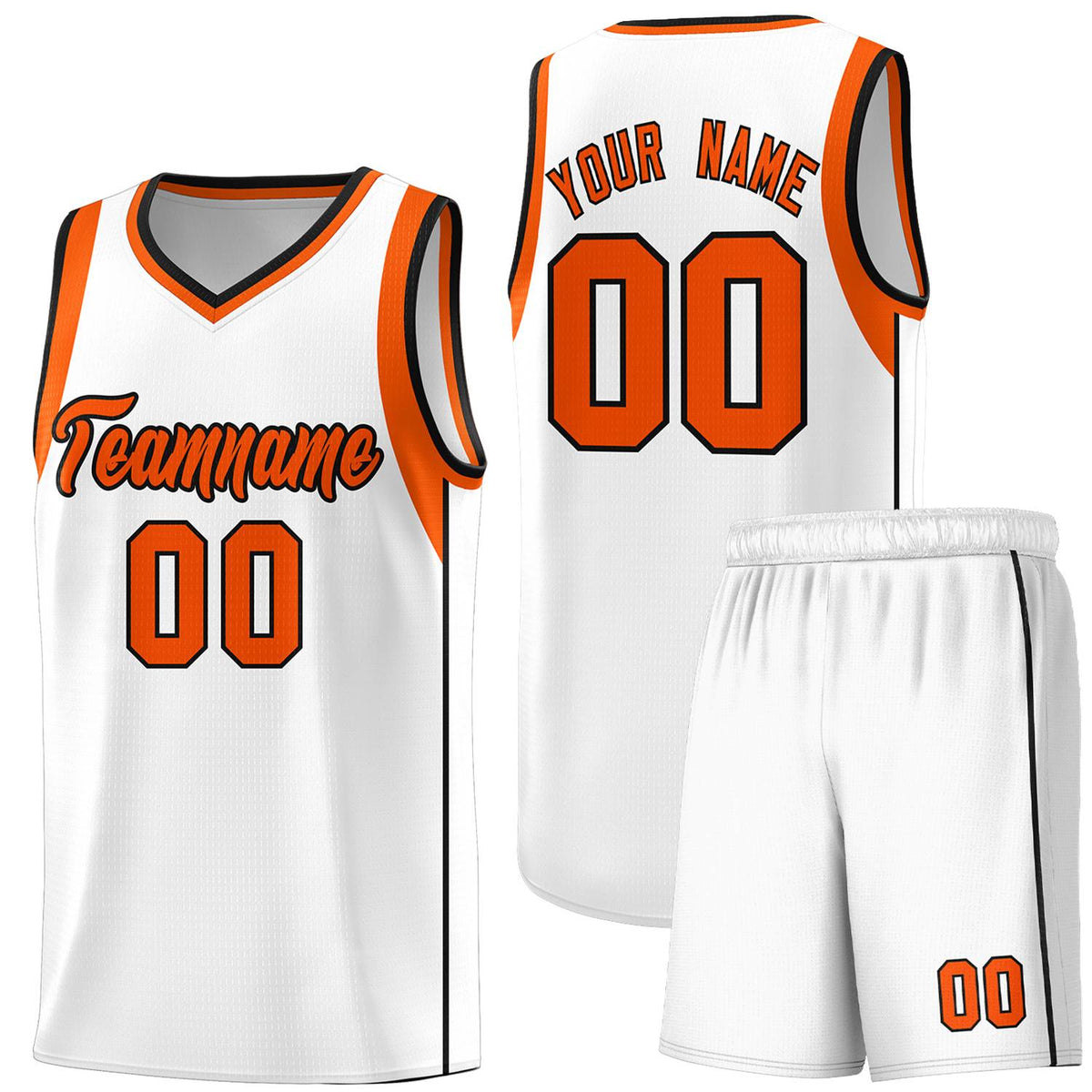 Custom White Orange-Black Sleeve Color Blocking Classic Sports Uniform Basketball Jersey