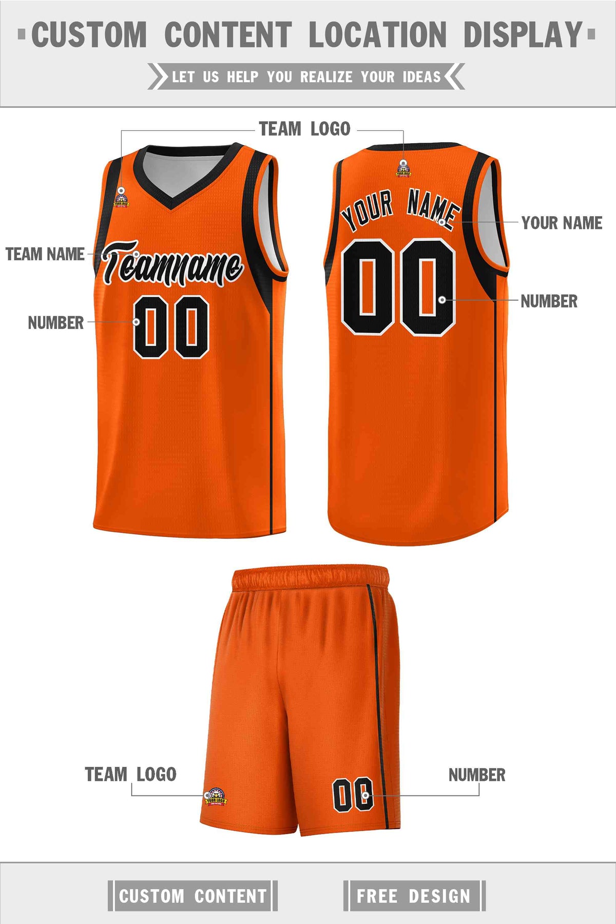 Custom Orange Black-White Sleeve Color Blocking Classic Sports Uniform Basketball Jersey