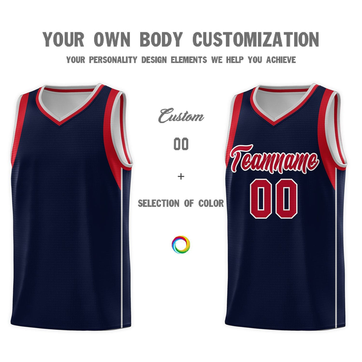 Custom Navy Red-Gray Sleeve Color Blocking Classic Sports Uniform Basketball Jersey