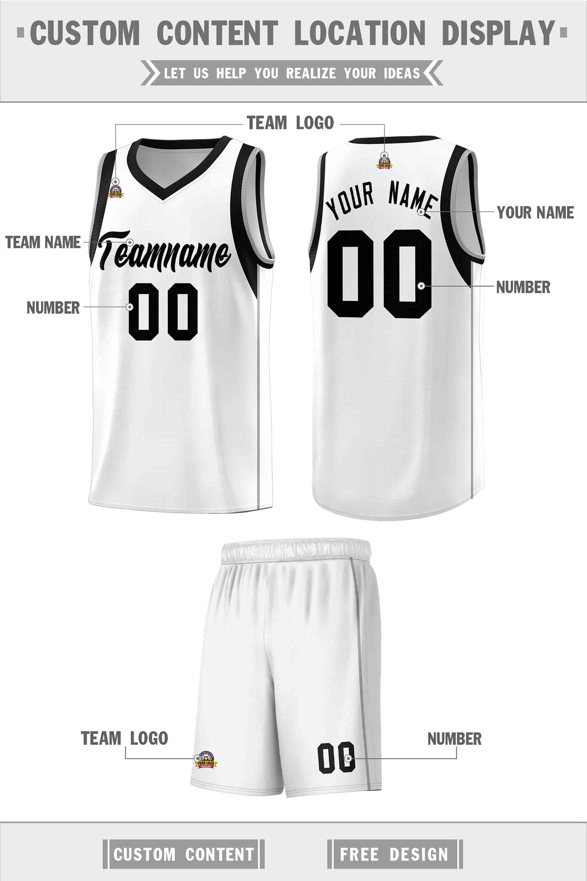 Custom White Black Sleeve Color Blocking Classic Sports Uniform Basketball Jersey