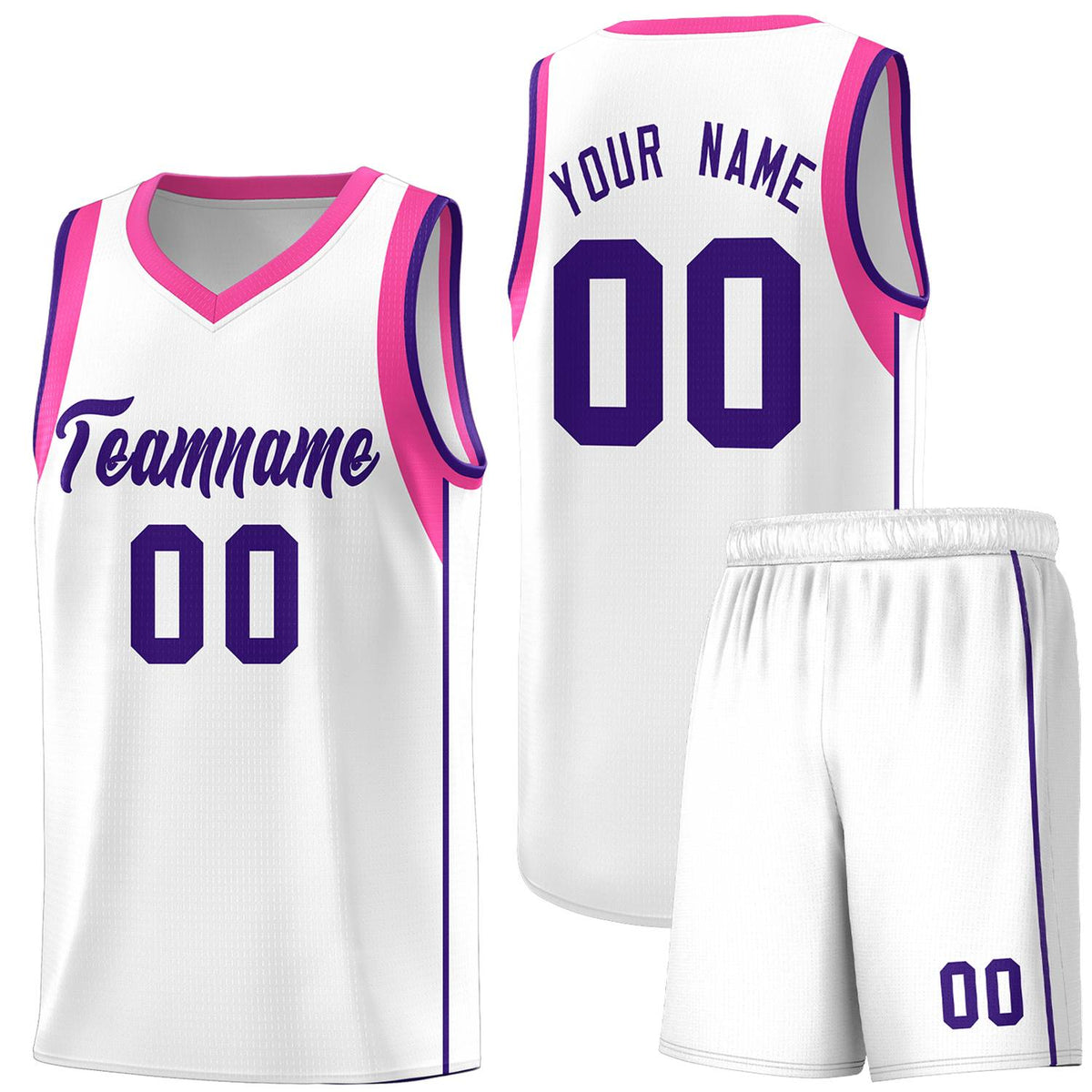Custom White Purple Sleeve Color Blocking Classic Sports Uniform Basketball Jersey