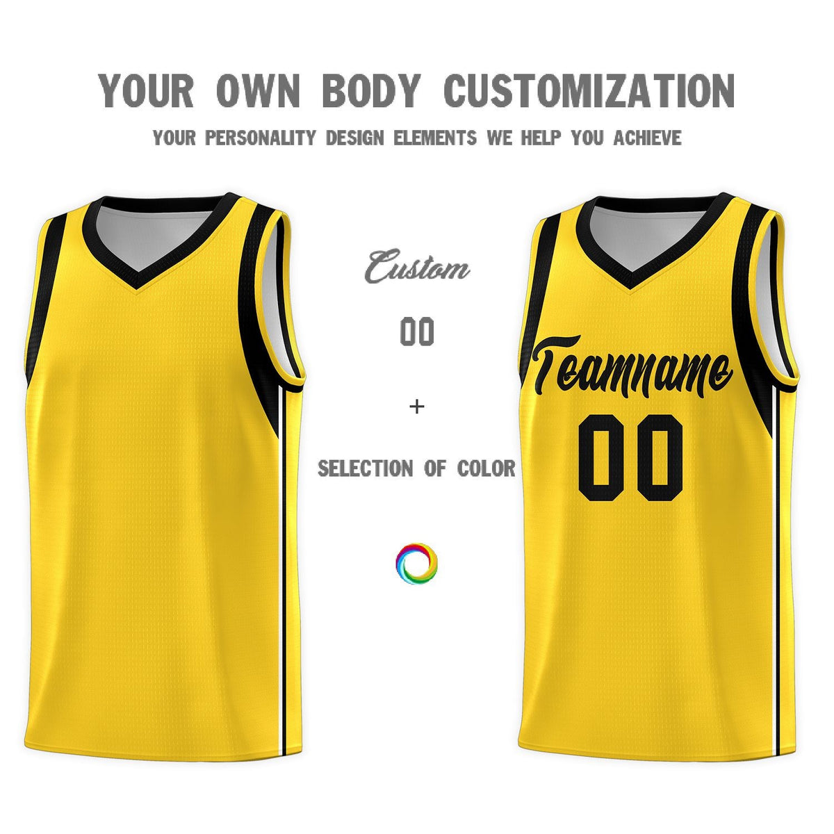 Custom Gold Black Sleeve Color Blocking Classic Sports Uniform Basketball Jersey