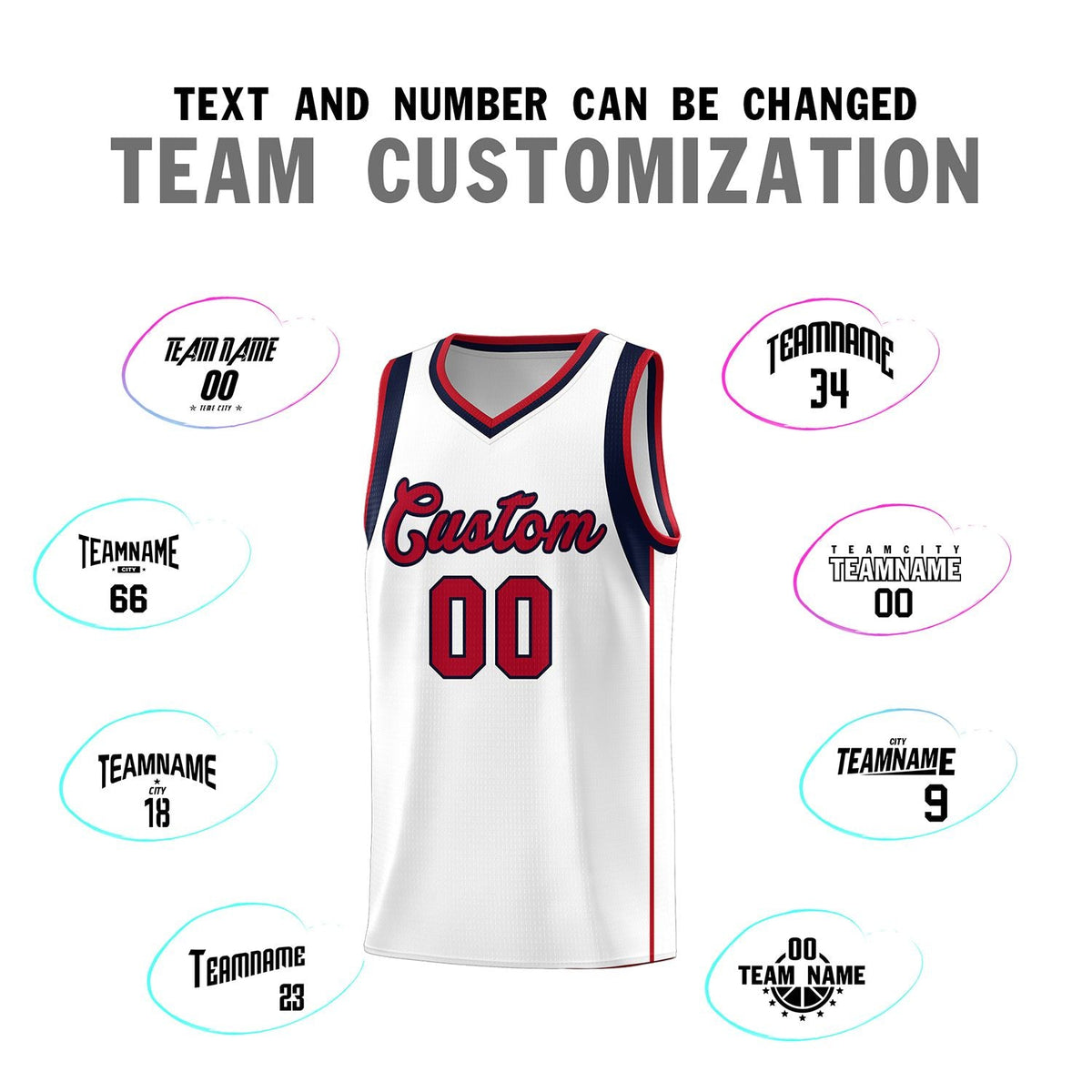 Custom White Navy-Red Sleeve Color Blocking Classic Sports Uniform Basketball Jersey