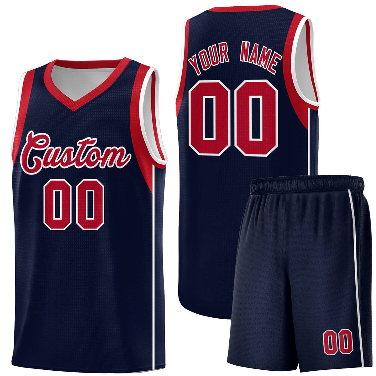 Custom Navy Red-White Sleeve Color Blocking Classic Sports Uniform Basketball Jersey