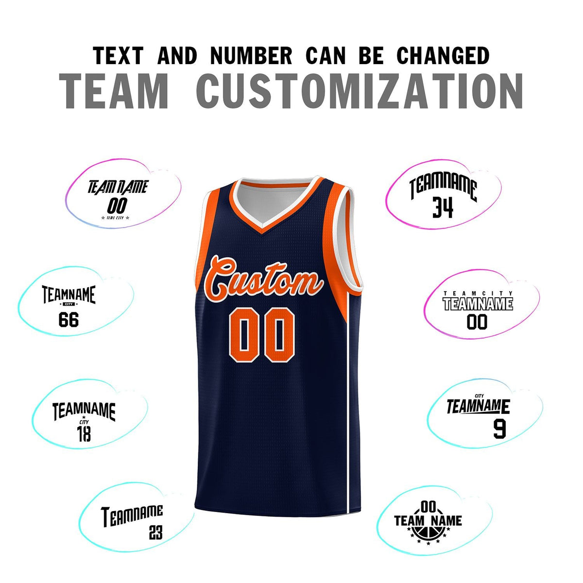 Custom Navy Orange-White Sleeve Color Blocking Classic Sports Uniform Basketball Jersey