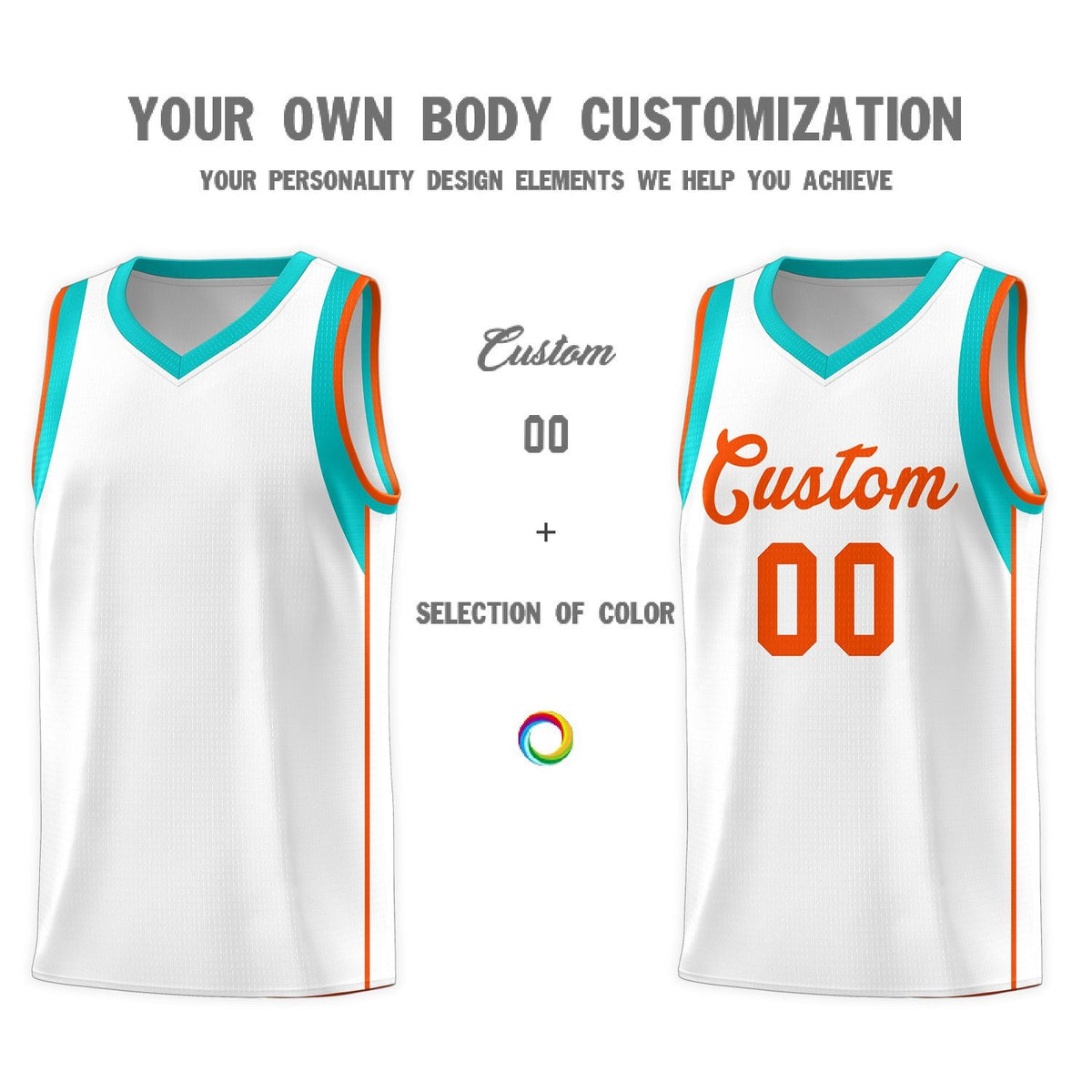 Custom White Orange Sleeve Color Blocking Classic Sports Uniform Basketball Jersey