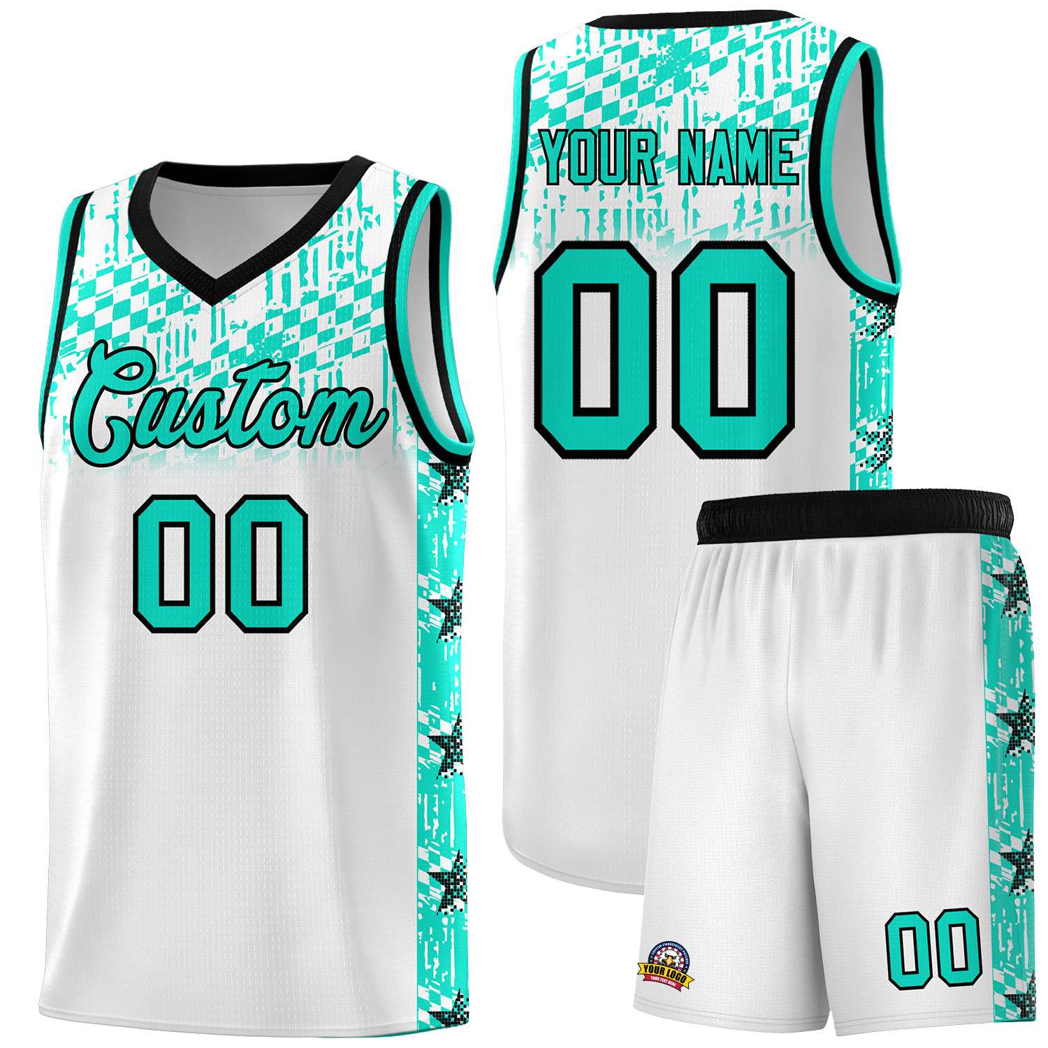 Custom White Mosaic Stars Pattern Sports Uniform Basketball Jersey