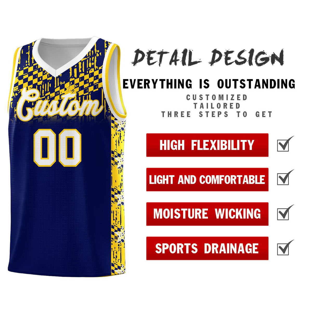 Custom Navy Mosaic Stars Pattern Sports Uniform Basketball Jersey