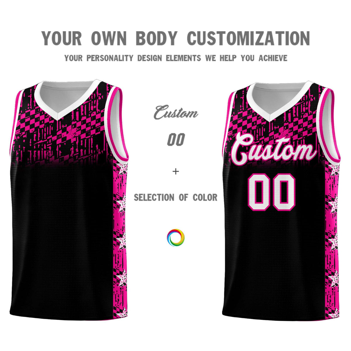 Custom Black Mosaic Stars Pattern Sports Uniform Basketball Jersey