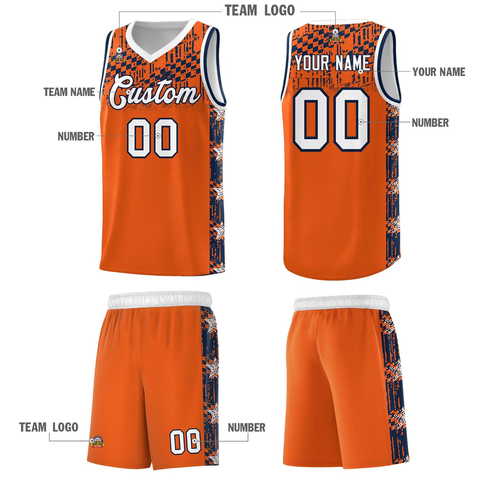 Custom Orange Mosaic Stars Pattern Sports Uniform Basketball Jersey