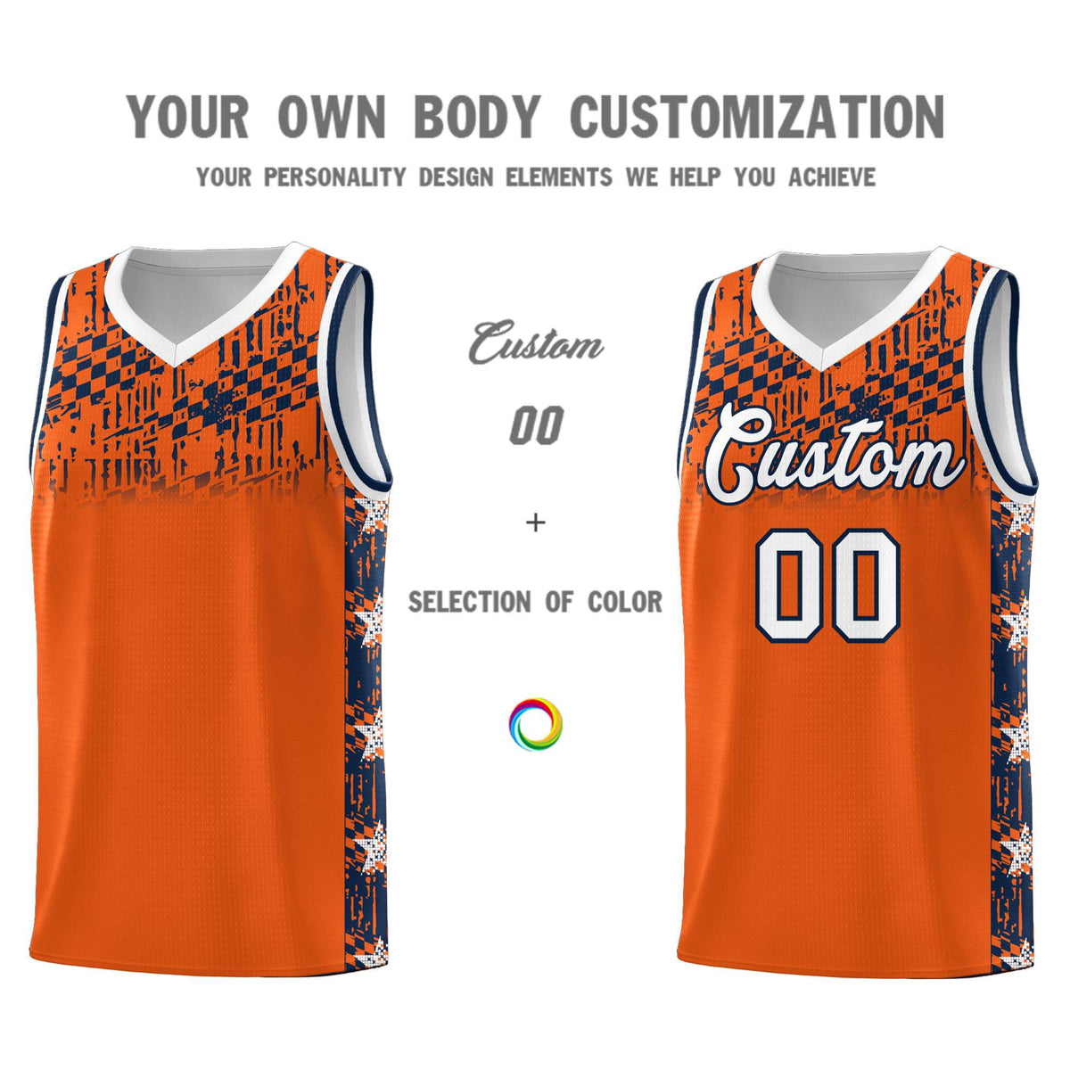 Custom Orange Mosaic Stars Pattern Sports Uniform Basketball Jersey