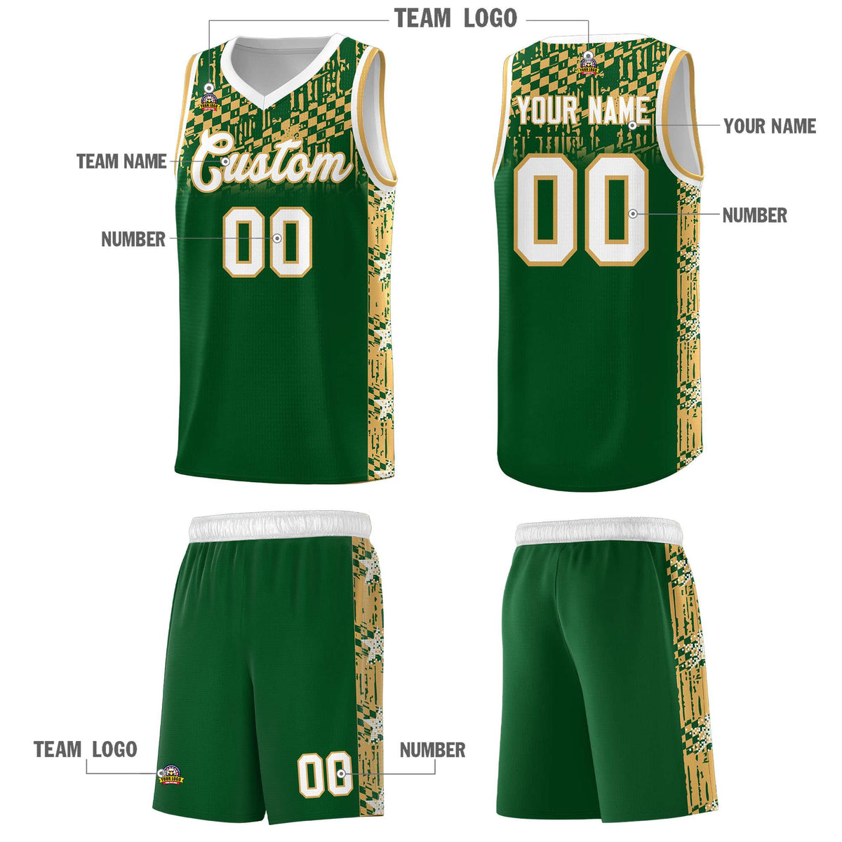 Custom Green Mosaic Stars Pattern Sports Uniform Basketball Jersey