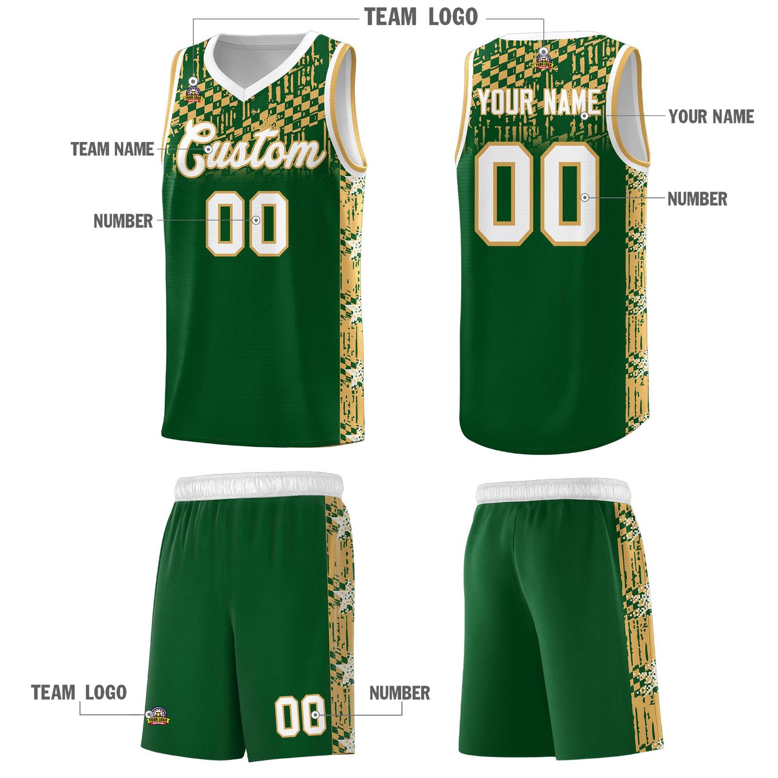 Custom Green Mosaic Stars Pattern Sports Uniform Basketball Jersey