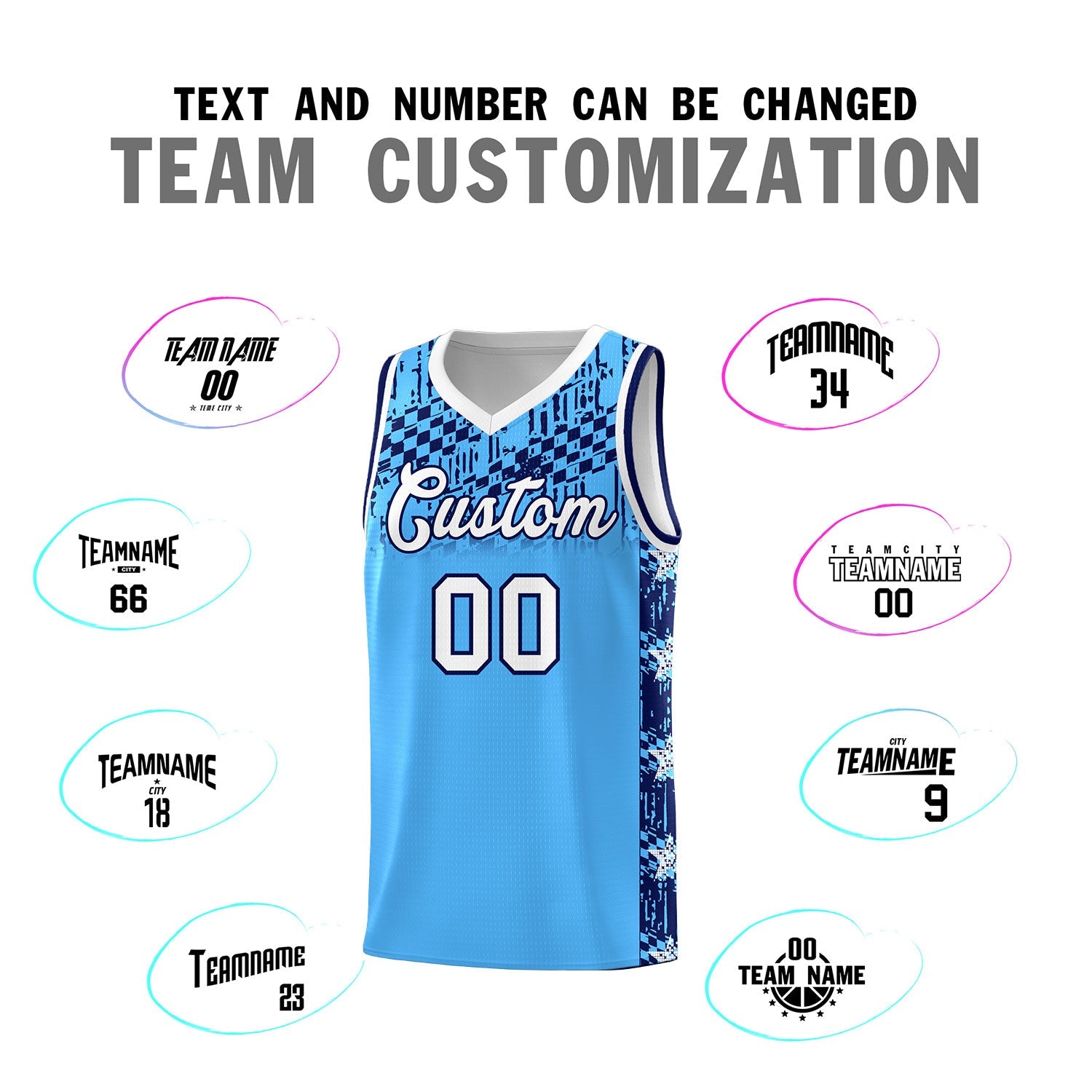 Custom Powder Blue Mosaic Stars Pattern Sports Uniform Basketball Jersey