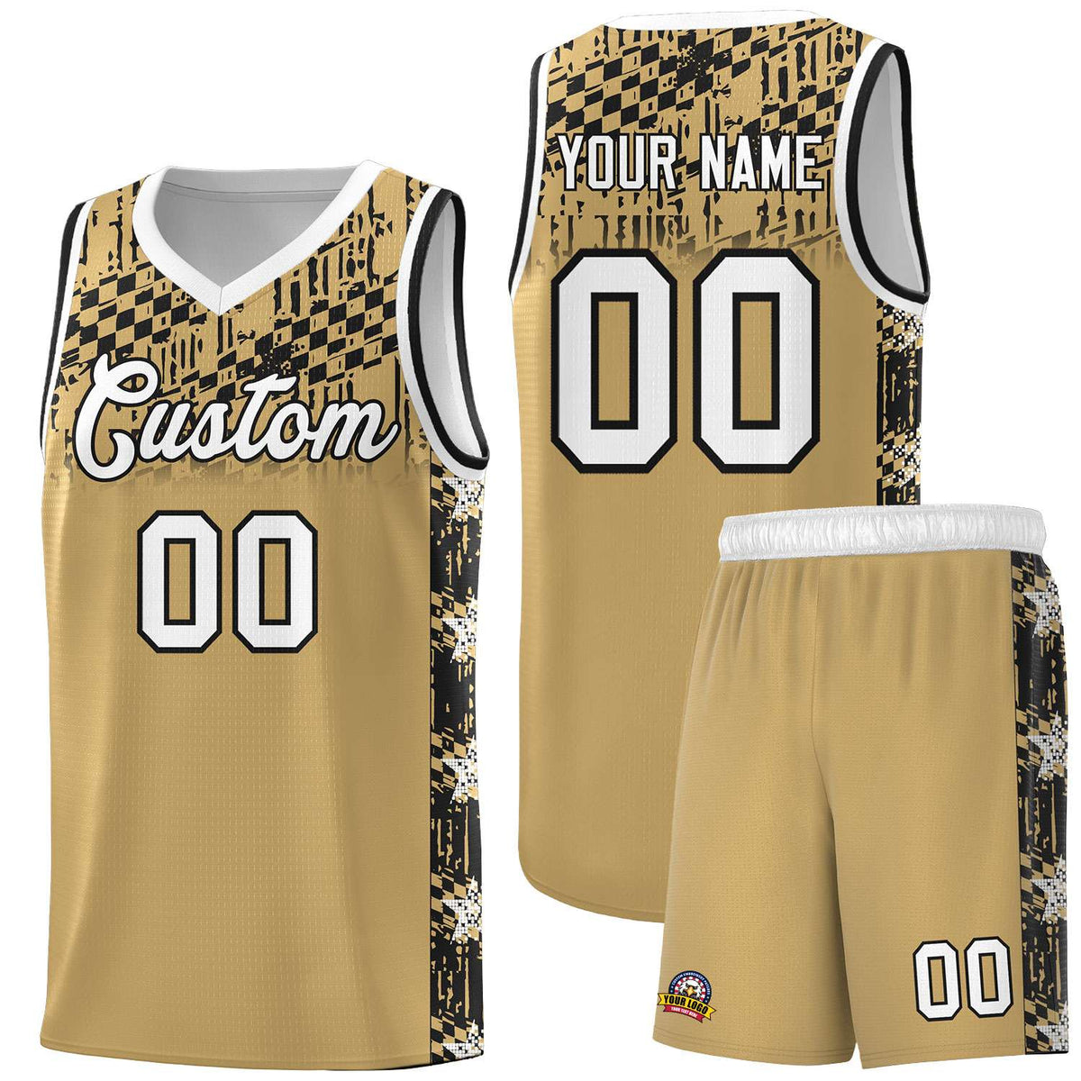 Custom Old Gold Mosaic Stars Pattern Sports Uniform Basketball Jersey