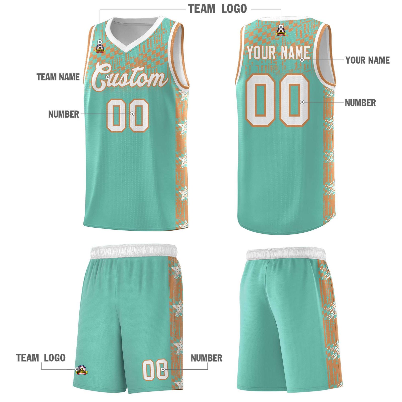 Custom Bright Green Mosaic Stars Pattern Sports Uniform Basketball Jersey