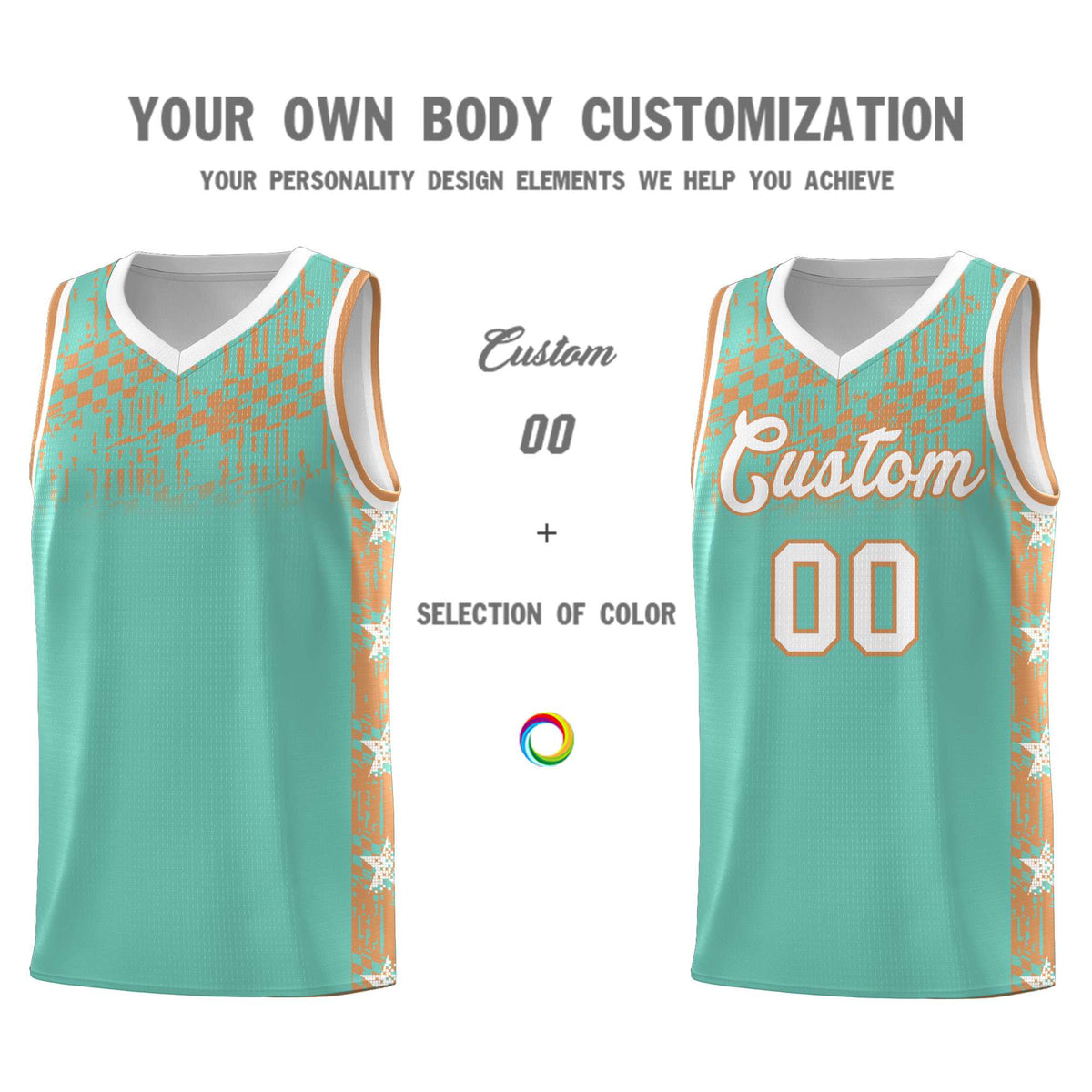 Custom Bright Green Mosaic Stars Pattern Sports Uniform Basketball Jersey