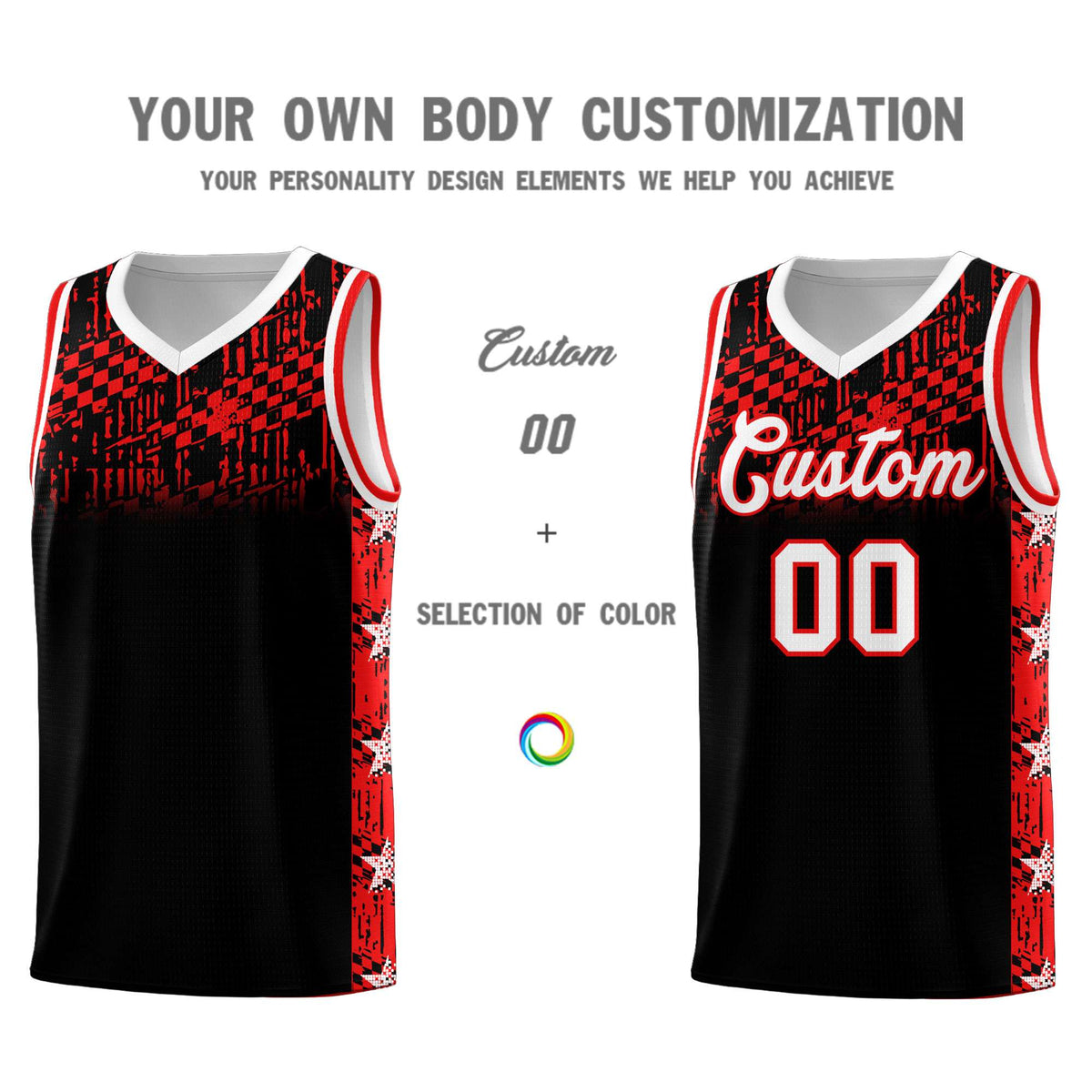 Custom Black Mosaic Stars Pattern Sports Uniform Basketball Jersey